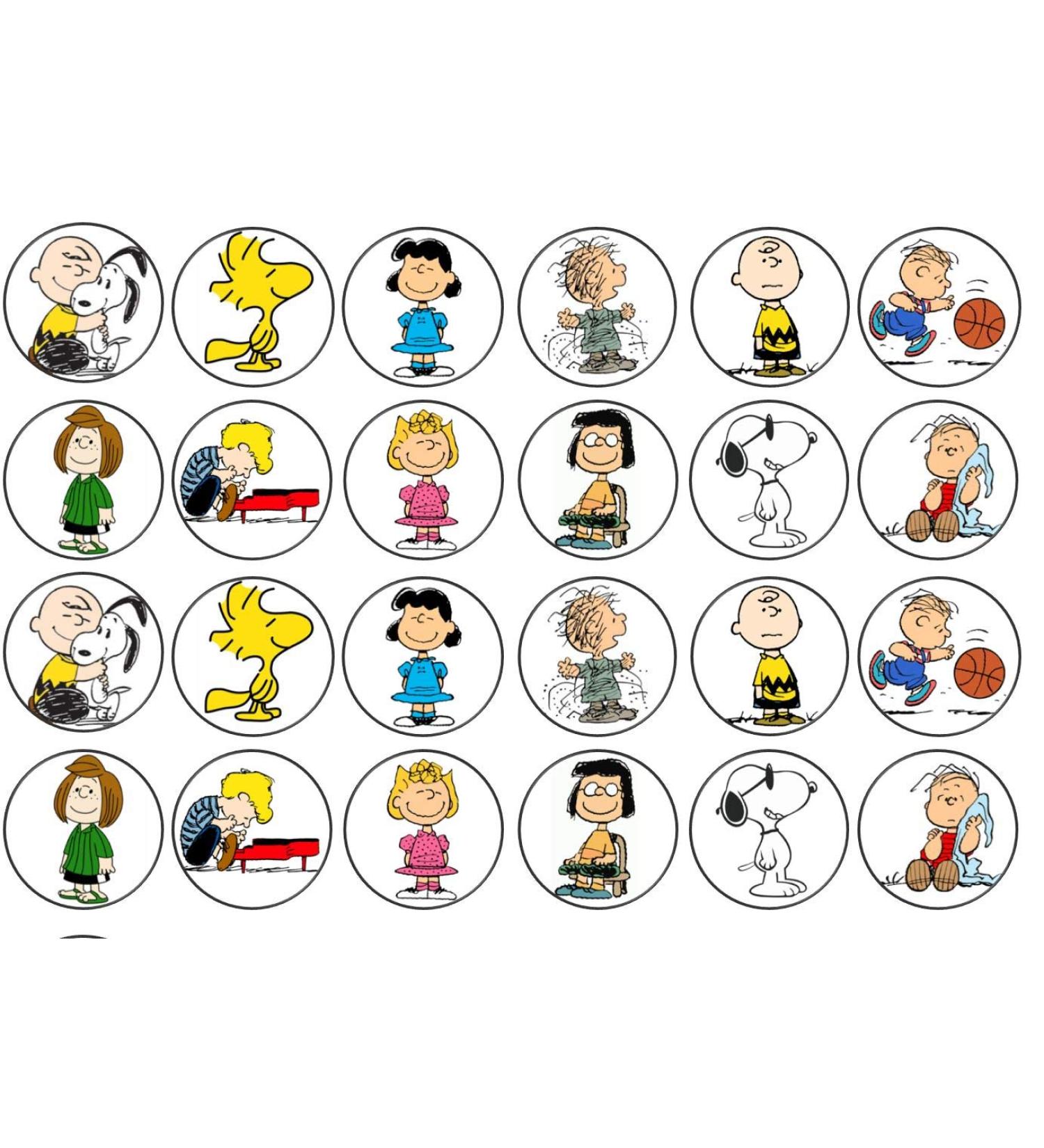 48 Peanuts/Charlie Brown/Snoopy 3cm Mini Discs Edible Wafer Paper Disc Cupcake Toppers (NOT PRE CUT)