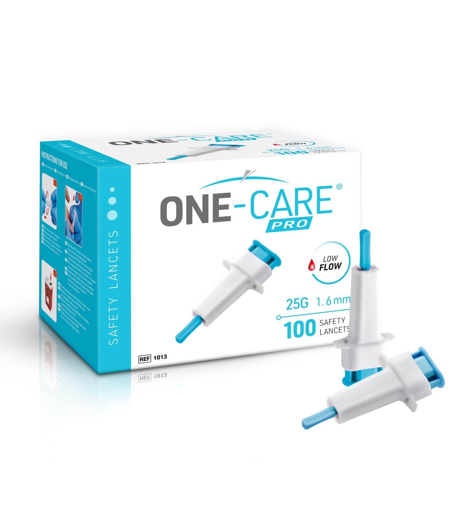 MediVena ONE-CARE PRO Safety Lancets 25G x 1.6mm 100/bx - Top Push Button Activated, Sterile & Gentle Sampling - Buy Online on GoSupps.com