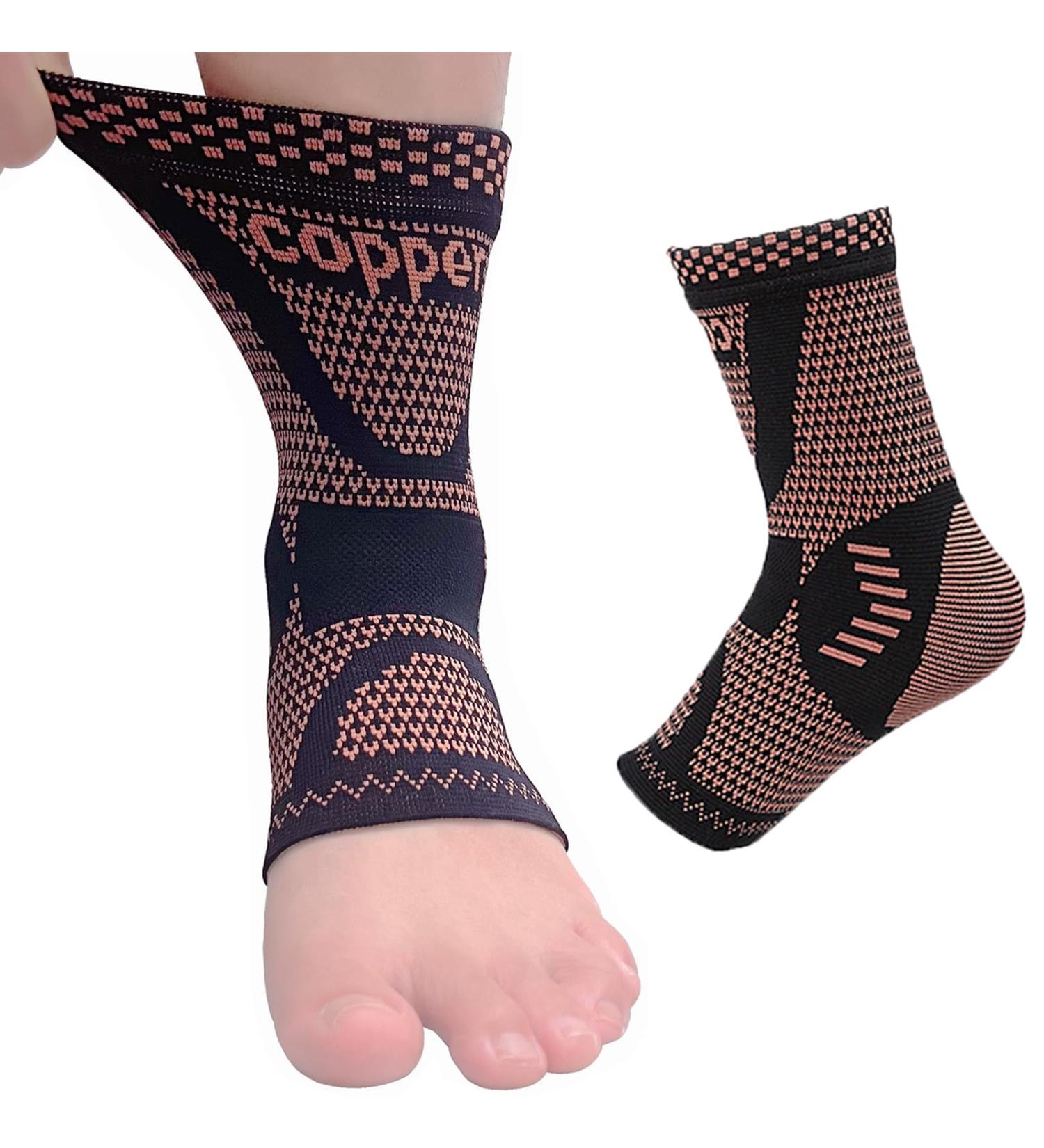 Copper Ankle Brace Support Elastic Compression Sleeve for Plantar Fasciitis Sprains & Achilles Tendonitis Breathable Pain Relief Protector for Sports & Daily Use (L/XL - Buy Online on GoSupps.com