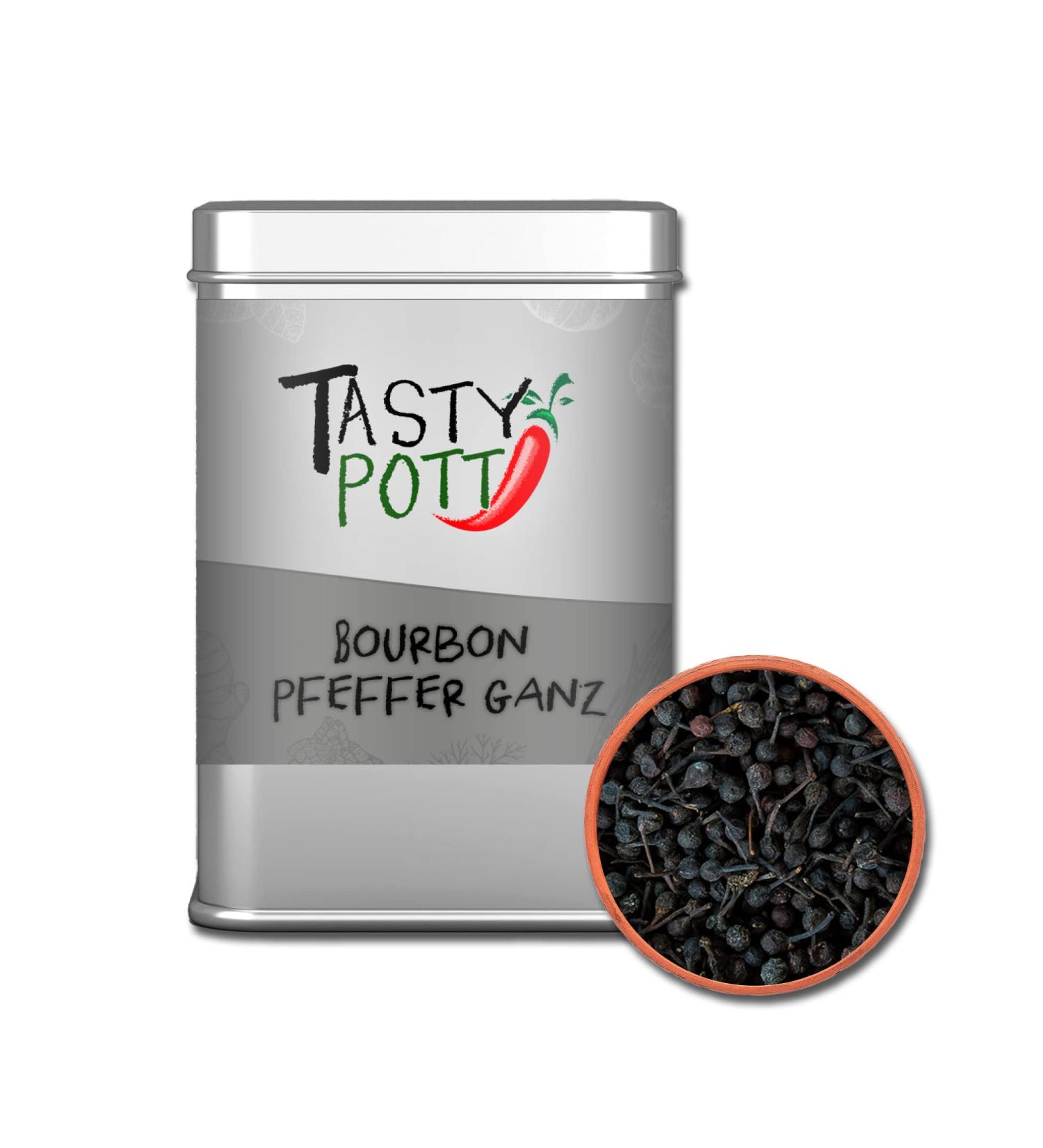 Jeske Sports Supplies Tasty Pott Pepper range I peppercorns I fine food I specialties I pepper I pepper shots I spices I herb mixtures Bourbon pepper total 50 g - Buy Online on GoSupps.com