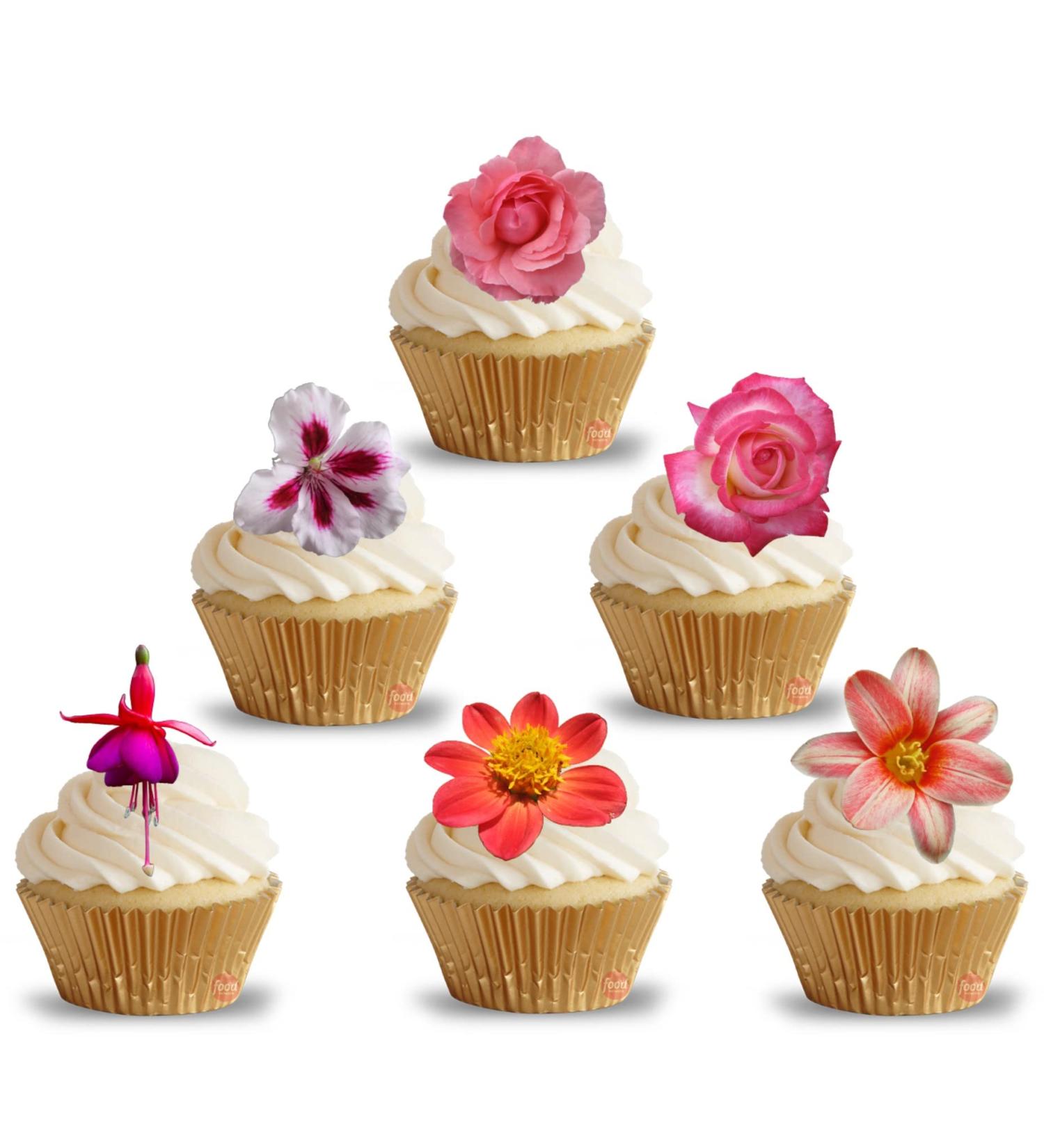 24 edible PRE CUT flowers kids childrens party decorations Wafer Paper Cupcake Fairy Cake Toppers - Buy Online on GoSupps.com