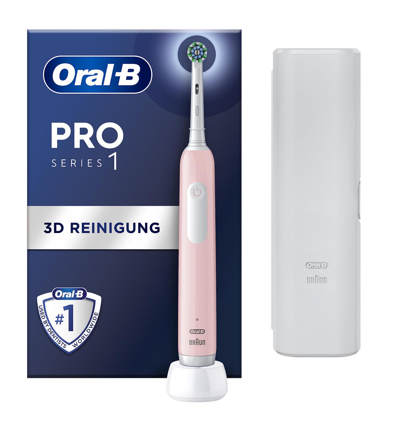 Oral-B Pro Series 1 Electric Toothbrush - Travel Case 3 Cleaning Modes Pressure Sensor Pink & Brown - Ultimate Dental Care - Buy Online on GoSupps.com