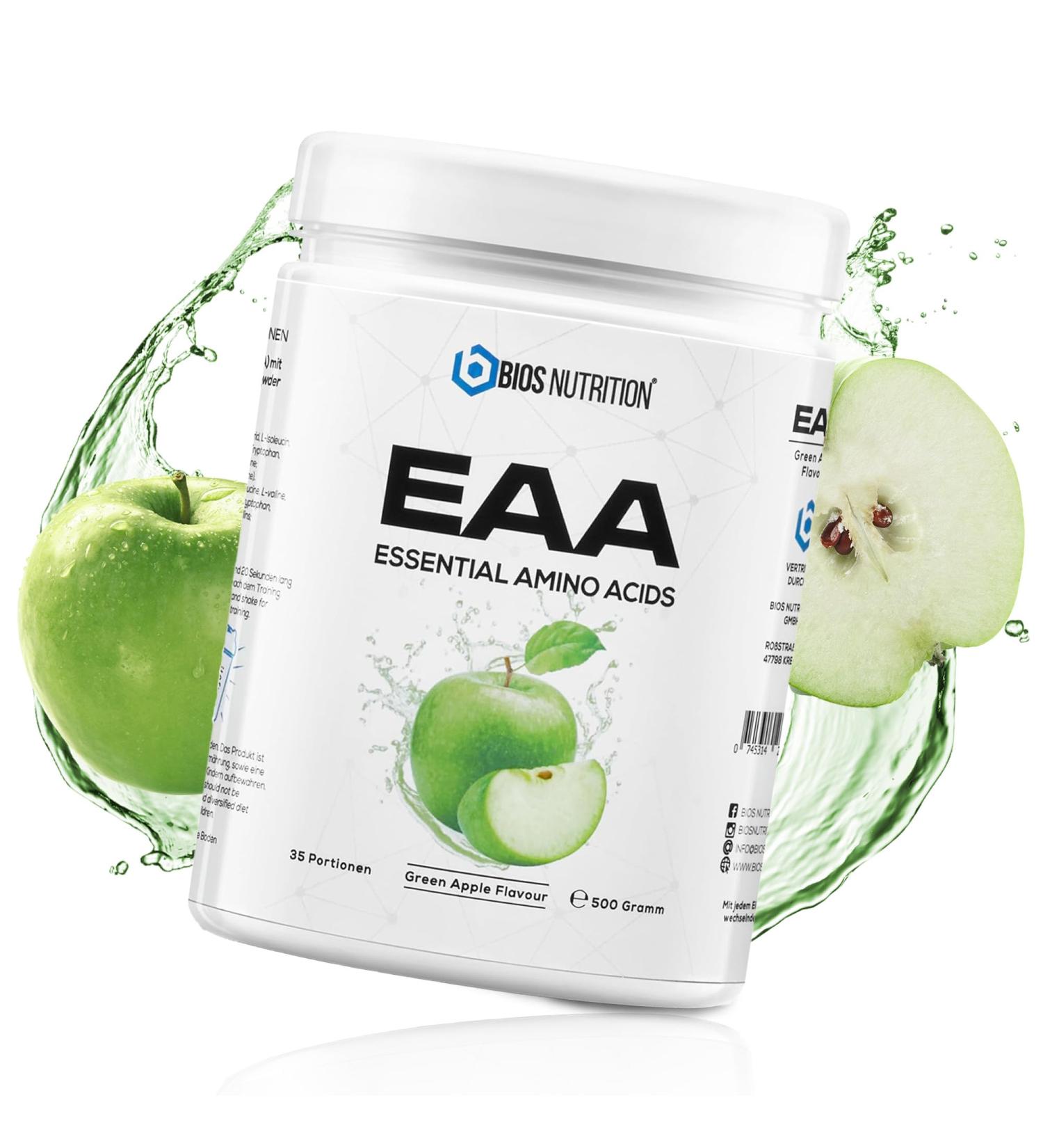 EAA powder GREEN APPLE 500gr - essential amino acids - 11gr of protein per serving - no bad aftertaste - vegan & - Buy Online on GoSupps.com