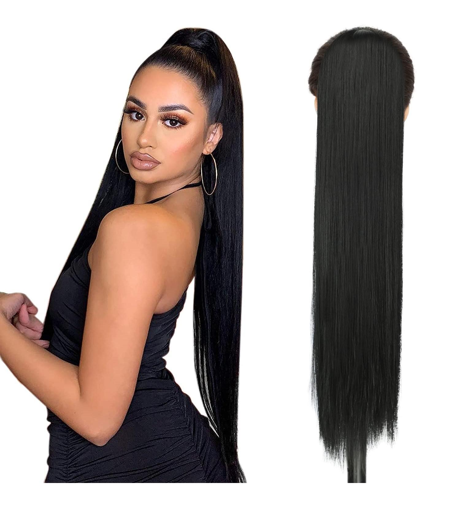 Shop Black Clip-in Ponytail Extensions - 70cm Hairpiece for Natural Look | Glow Hair Extension & Magic Paste Wrap Around - Buy Online on GoSupps.com