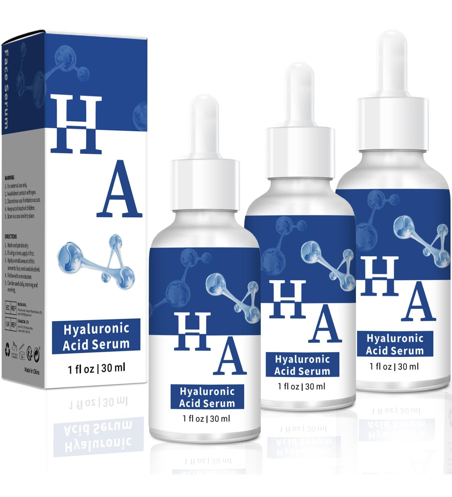 3 Pack Hyaluronic Acid Serum - Face Moisturizer for Wrinkles | Smooth & Hydrate (1fl.oz | 30ml - Buy Online on GoSupps.com