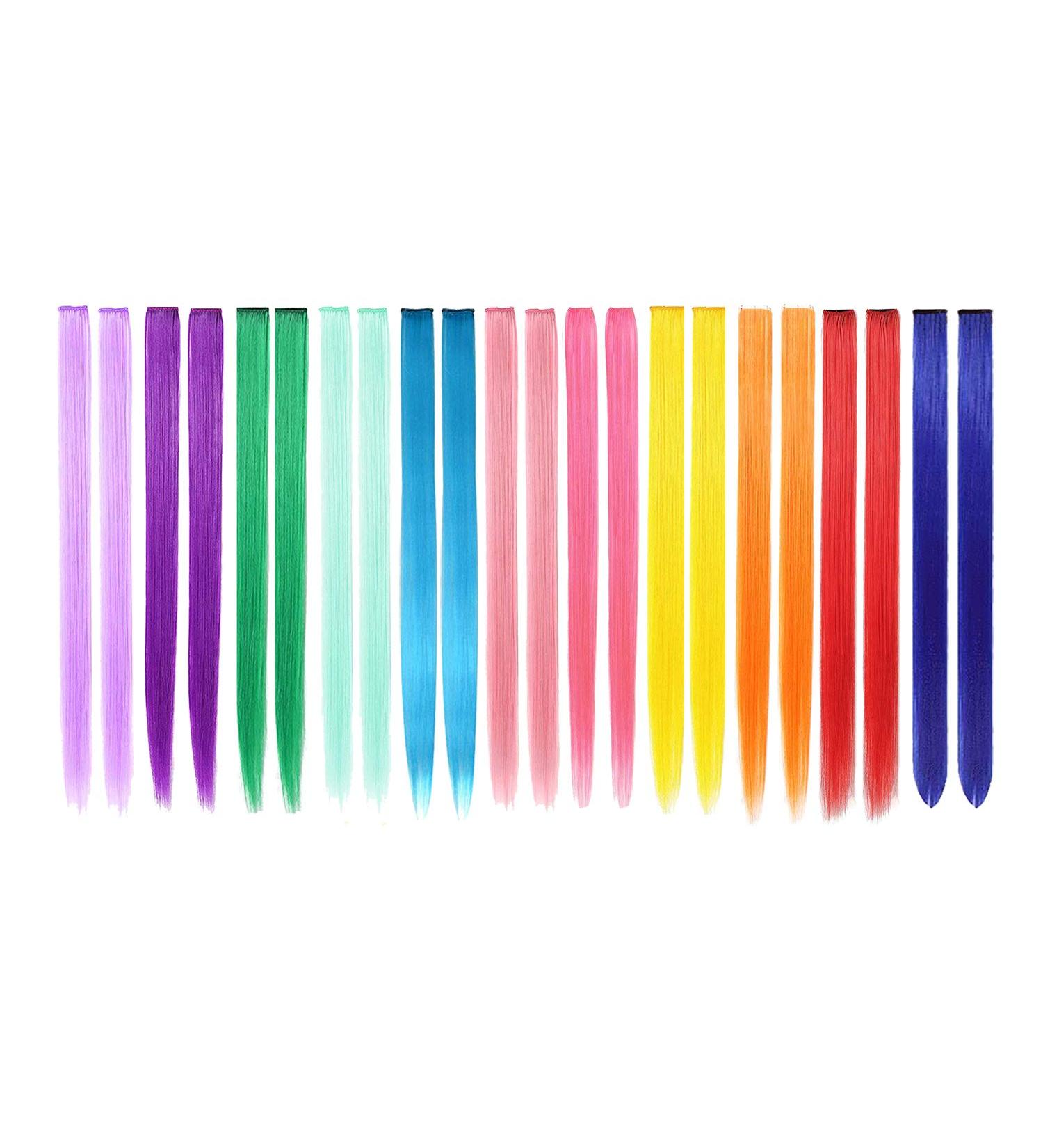 22 PC Colored Hair Extensions - 11 Vibrant Colors & Accessories | Smooth 22-Inch Fashionable Hair - Buy Online on GoSupps.com
