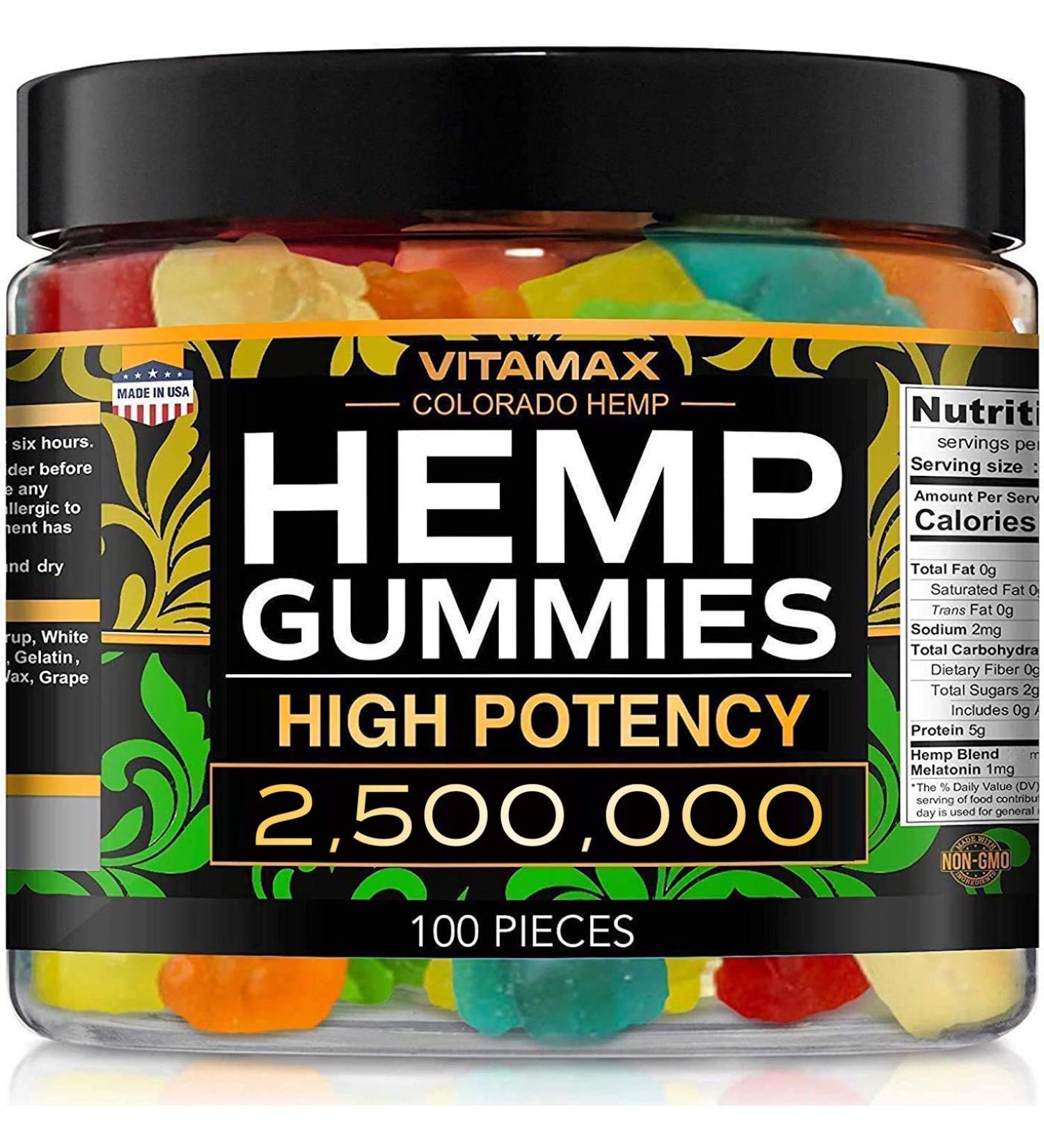 Vitamax Hemp Gummies - 2500000 Strength - Natural Fruit Flavors - USA Made Relaxing Gummies - 100ct - Buy Online on GoSupps.com