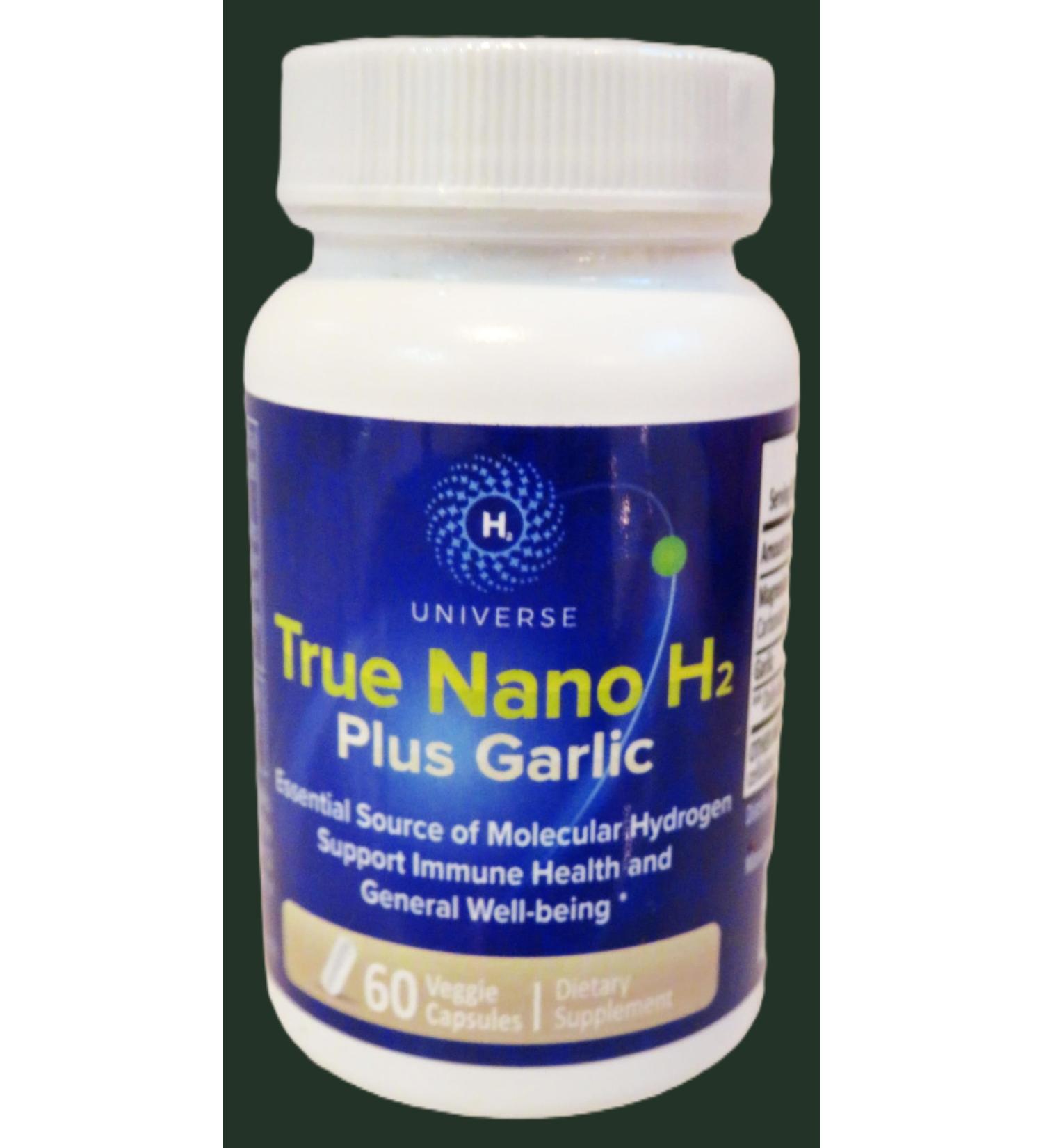 True Nano H2 with Garlic by H2 Universe | Molecular Hydrogen with Active Hydrogen Nanobubbles Boosts Energy Powerful Antioxidant| 60 Capsules - Buy Online on GoSupps.com