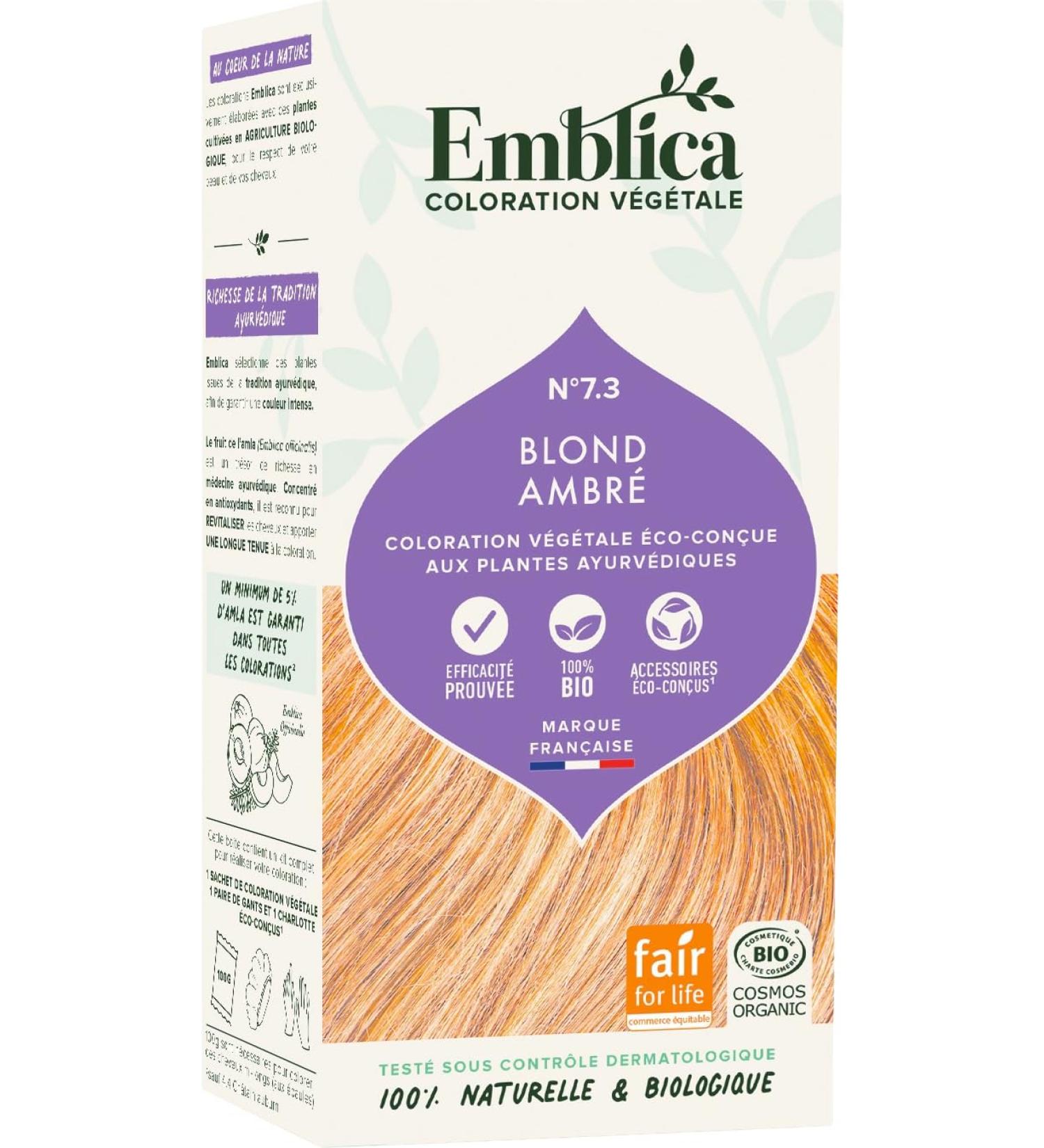 Emblica Organic Plant-Based Hair Color | No. 7.3 Medium Warm Blonde | Preservative Free | Rich in Amla | 100g