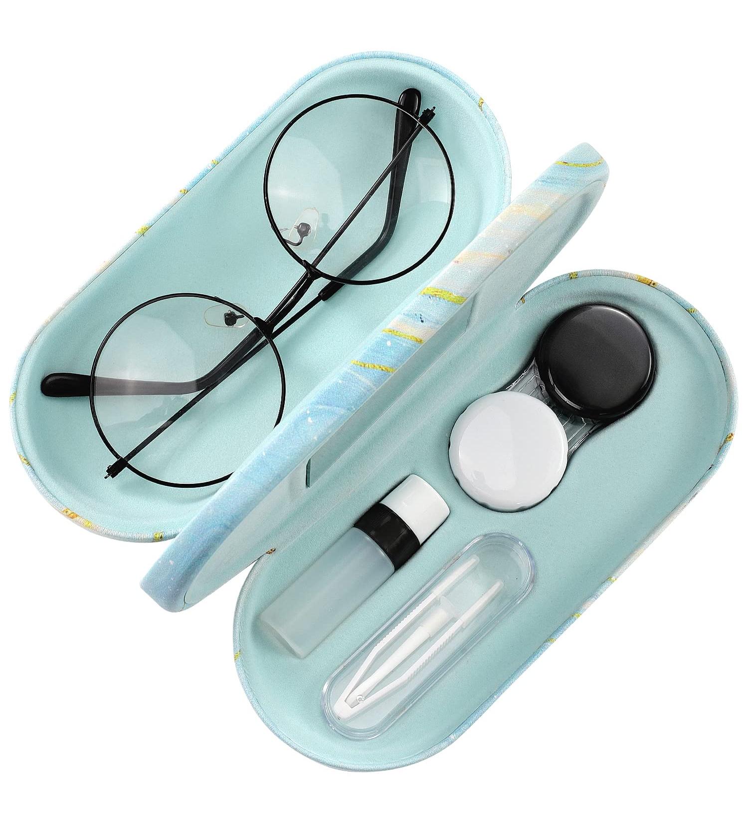 Moko Double-Sided Glasses Case with Mirror - Scratch-Resistant Wearable Holder for Glasses Reading Glasses & Contact Lenses - Marble Light Blue - Buy Online on GoSupps.com