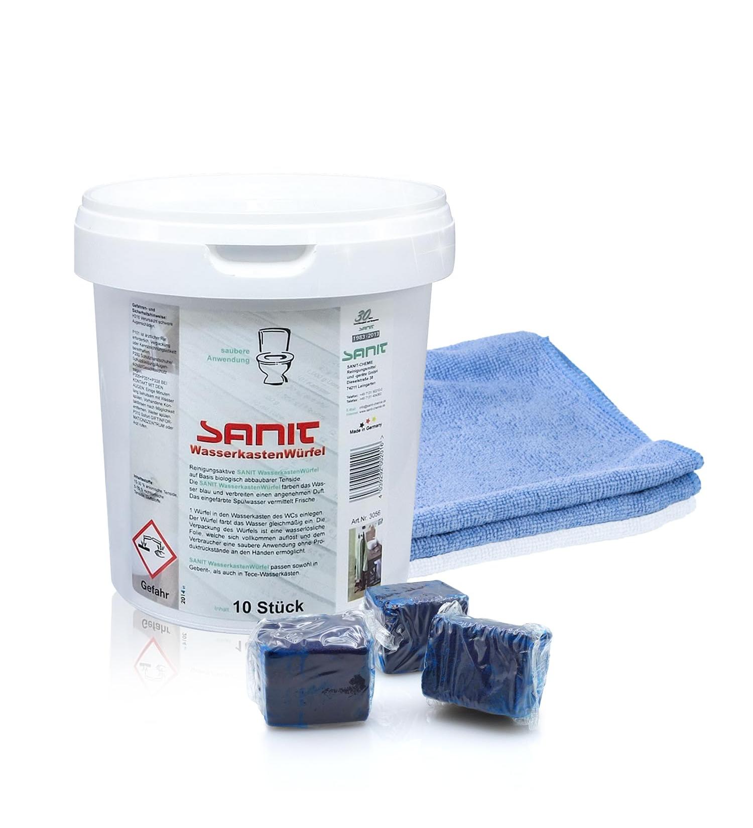 Sanit Water Tank Cubes - 10 Pieces for 40 Weeks Freshness | Microfiber Cloth Included | Made in Germany - Buy Online on GoSupps.com