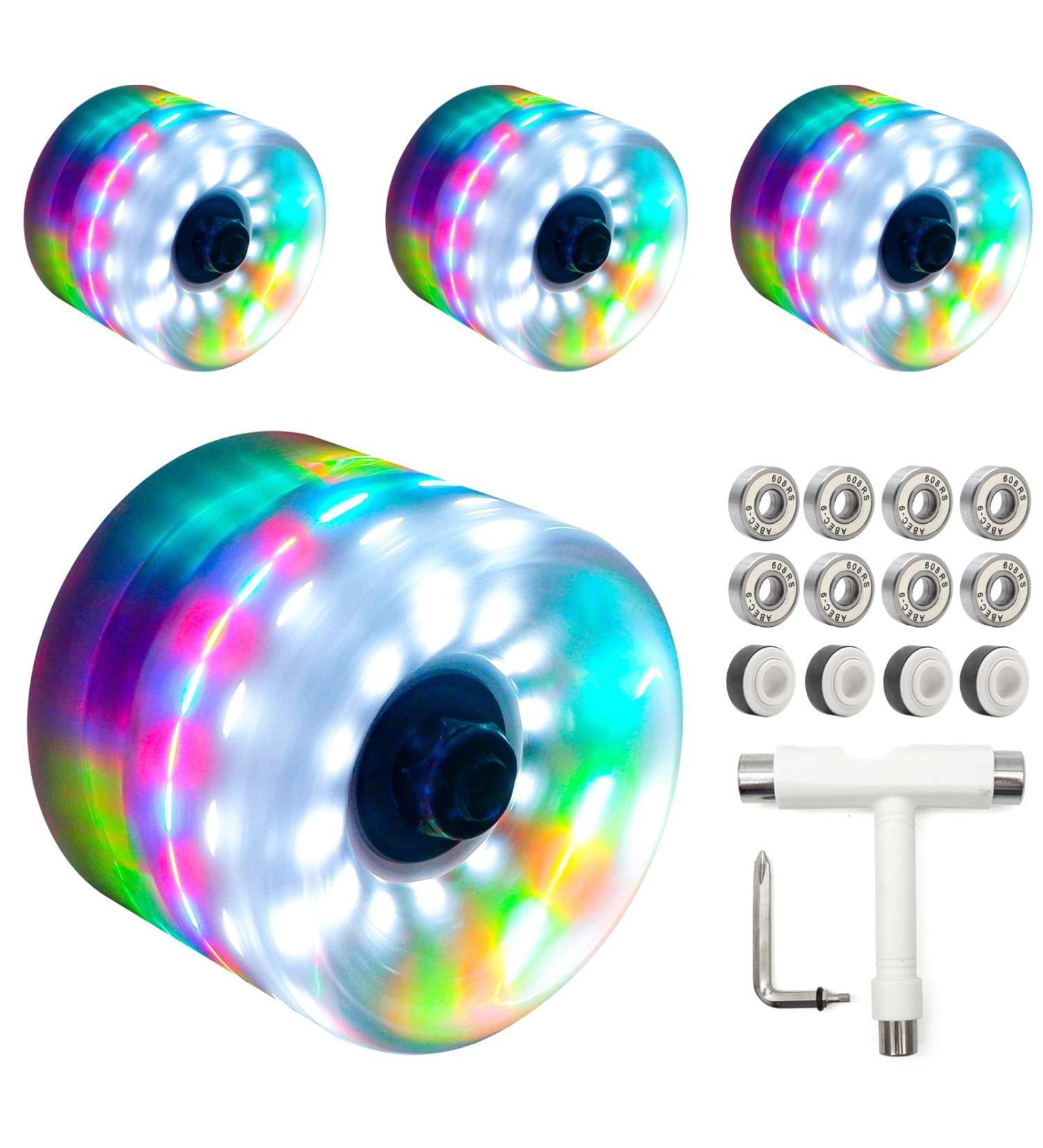 Nezylaf 65mm/60mm 82A Skateboard Wheels - Light up with 6 LED Lights - RGB Colorful Design - Longboard Street Trucks - Bearings Installed - Buy Online on GoSupps.com