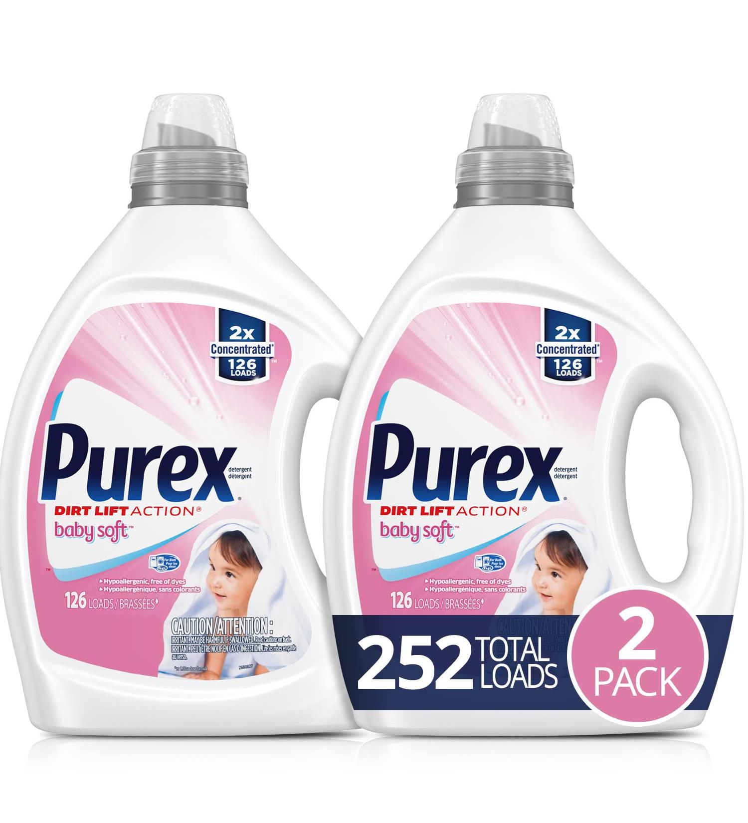 Purex Liquid Baby Laundry Detergent - Baby Soft Scent 2X Concentrated 252 Loads 2 Pack - Gentle & Effective for Baby Clothes - Buy Online on GoSupps.com