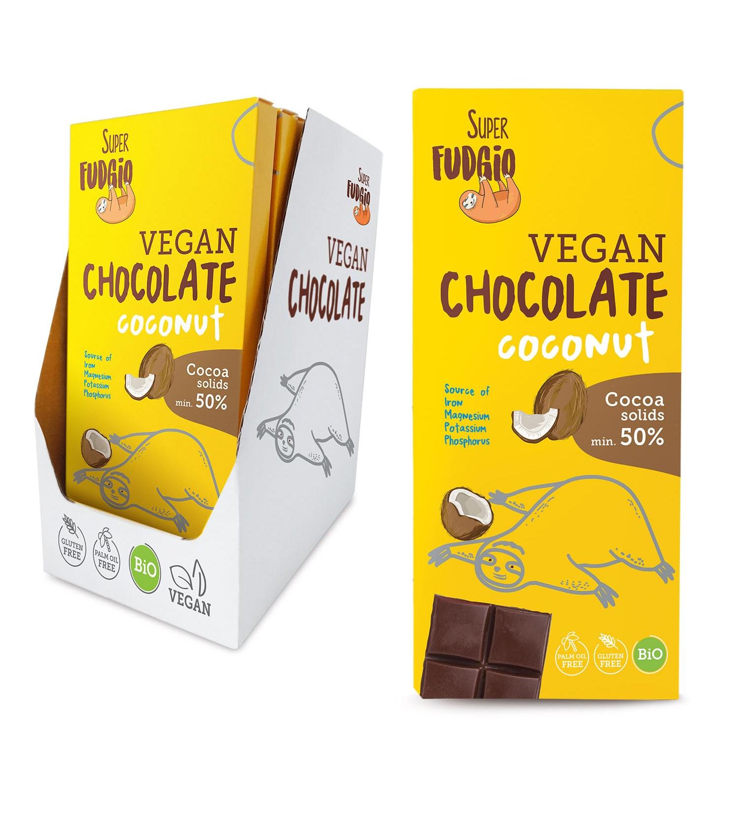 SUPER FUDGiO BIO Vegan Coconut Chocolate | Organic & Gluten Free | With Coconut Milk | 10 x 80g