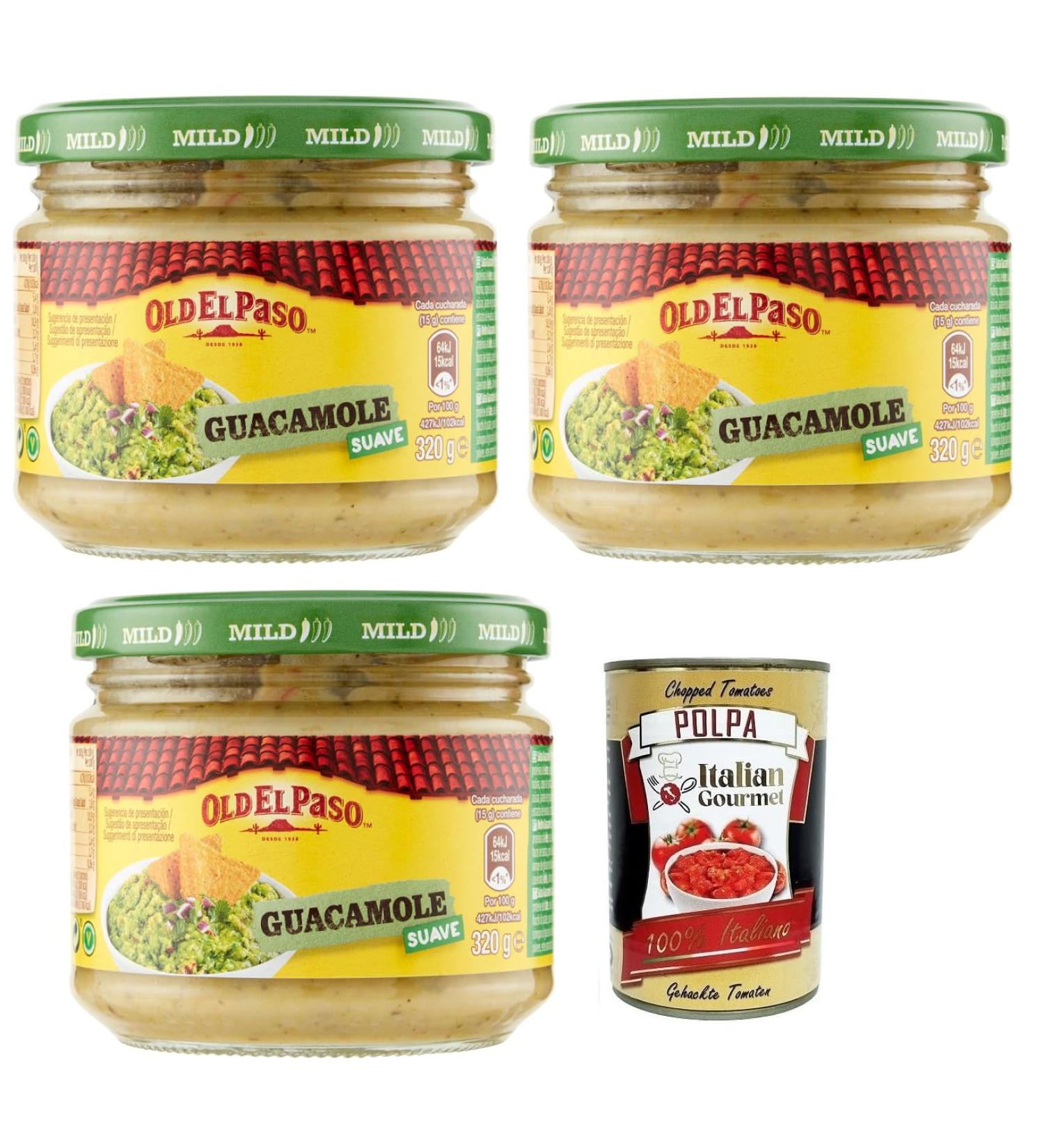  Italian Gourmet E.R. Old el Paso Salsa Guacamole Sauces with Avocado Base for Appetizers with Exotic Aromas 320g Glass + Italian Gourmet Polpa di Pomodoro Box 400g - Buy Online on GoSupps.com