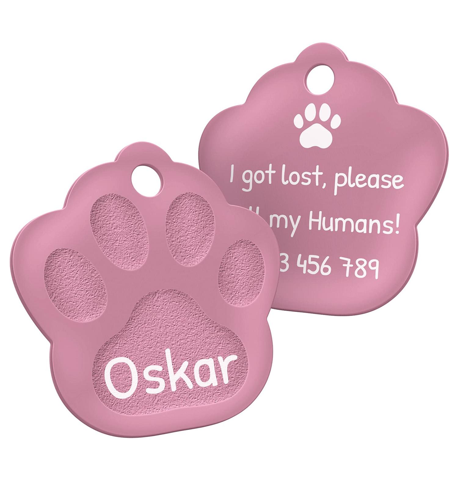 Buy ENGRAVO Personalized Dog Tag Paw in Pink 33mm | Custom Engraving & 2 Key Rings Fast International Shipping - Buy Online on GoSupps.com