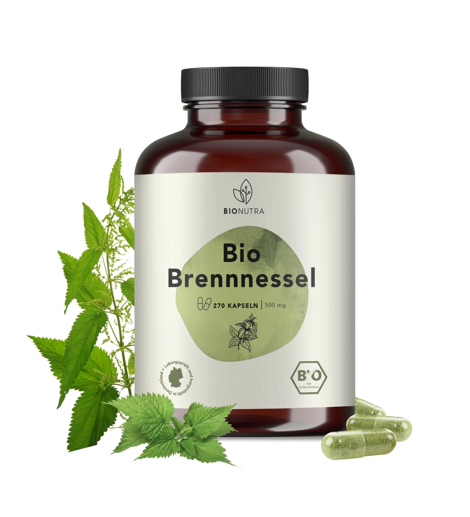 Bionutra Nettle Capsules Bio - 270 x 500mg | Vegan Gluten-Free & Lactose-Free | High Dose Organic Quality | German Made | 4-Month Supply - Buy Online on GoSupps.com