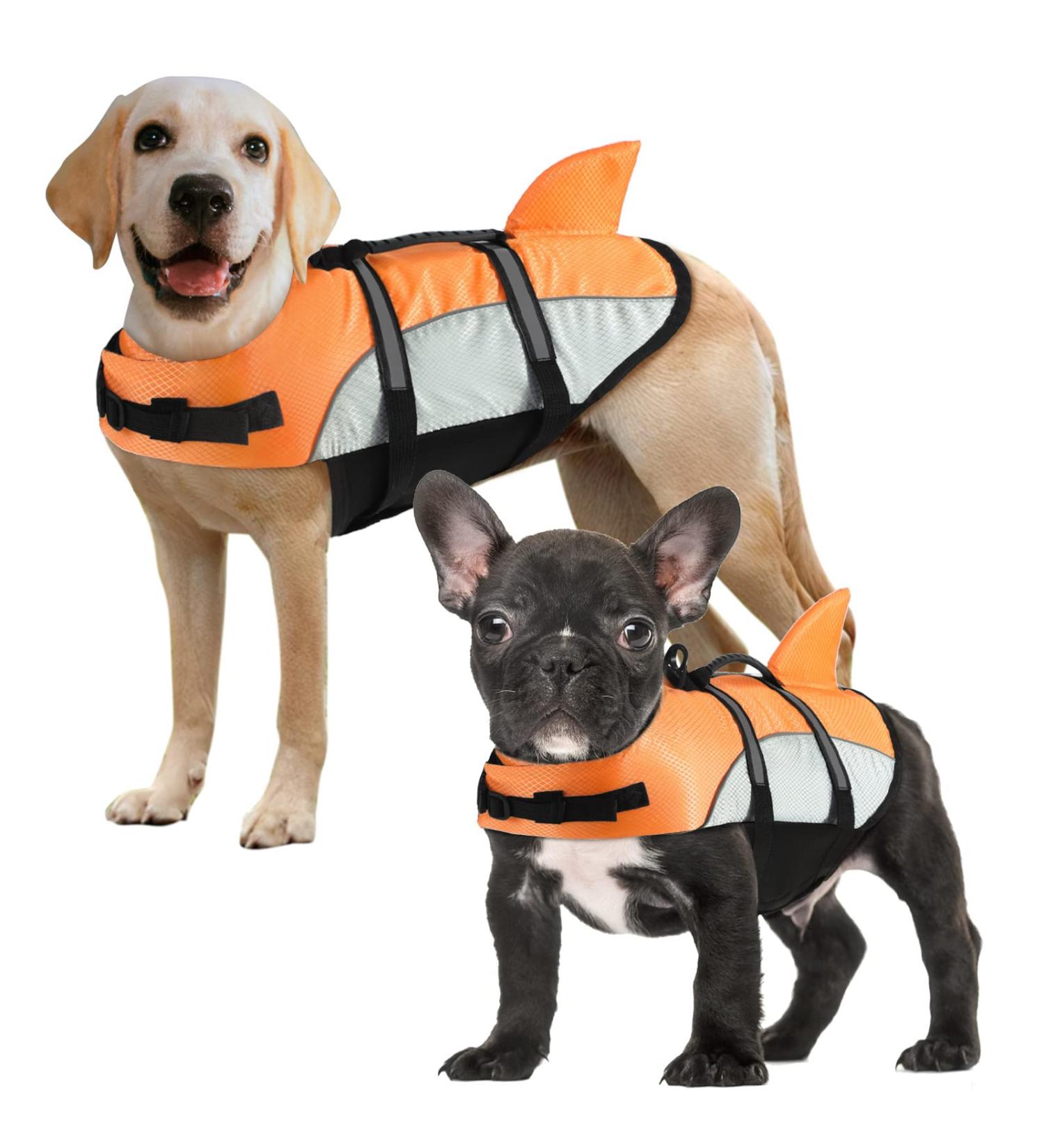 Alagirls Shark Rescue Vest for Dogs - High Buoyancy Safety Vest | Ripstop Material | XXL (74-84cm) - Orange & Gray - Buy Online on GoSupps.com