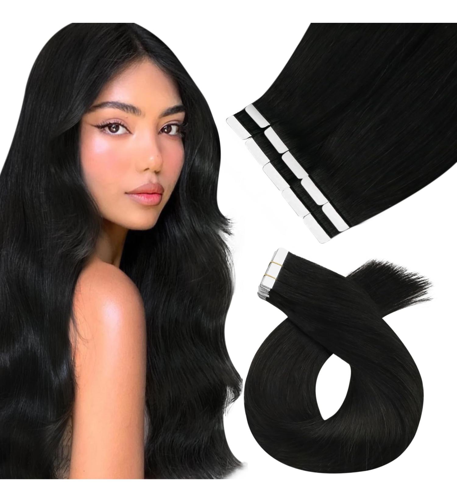 Buy Moresoo Tape In Extensions | Real Remy Hair | Invisible Black Hair Extensions | 10 Pieces 50 cm #1B - Thick & Smooth Quality - Buy Online on GoSupps.com