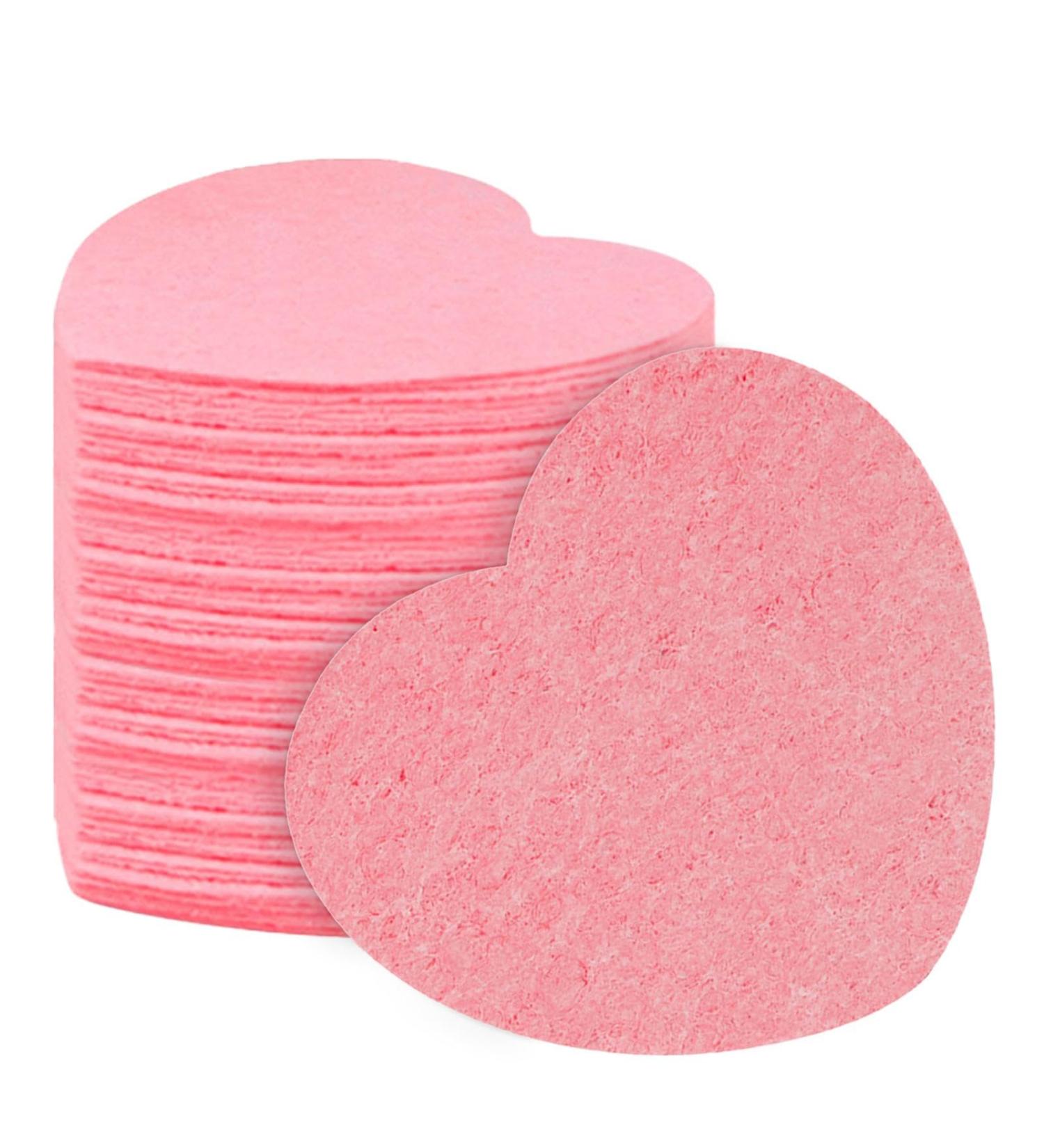 Heart Shape Cellulose Face Sponge - Facial Scrub Exfoliator Pads | Facial Cleansing Sponge Reusable | 20 Face Scrub Cleansing Sponge - Heart Sponges for Facials Deep Cleansing Pink - Buy Online on GoSupps.com
