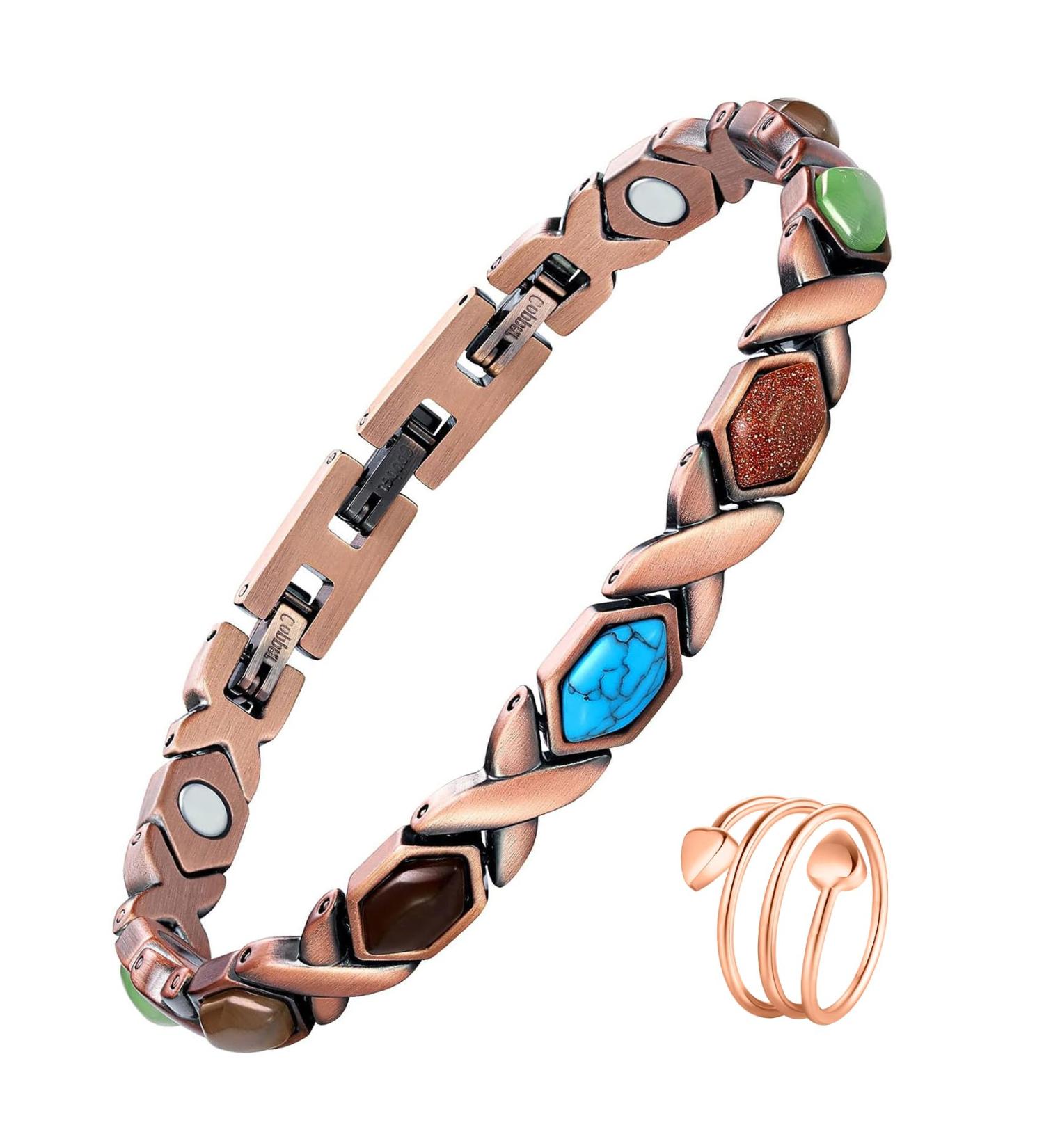 Jecanori Copper Magnetic Bracelets & Rings Set | 3800 Gauss Magnets | Adjustable & Stylish | Gift Box Included - Buy Online on GoSupps.com