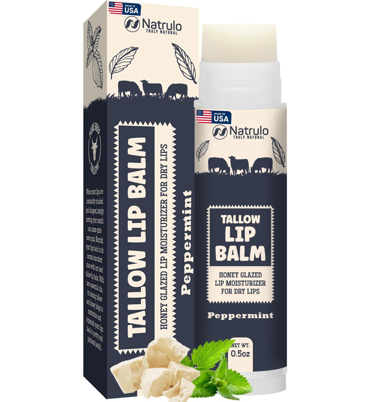 Beef Tallow Lip Balm Natural Tallow Beeswax Chapstick Hydrating Moisturizer Grass Fed Bison Tallow Balm Lip Care Soothes Chapped Dry Lips Sensitive Skin Long Lasting & Vitamin Rich USA-Made - Buy Online on GoSupps.com