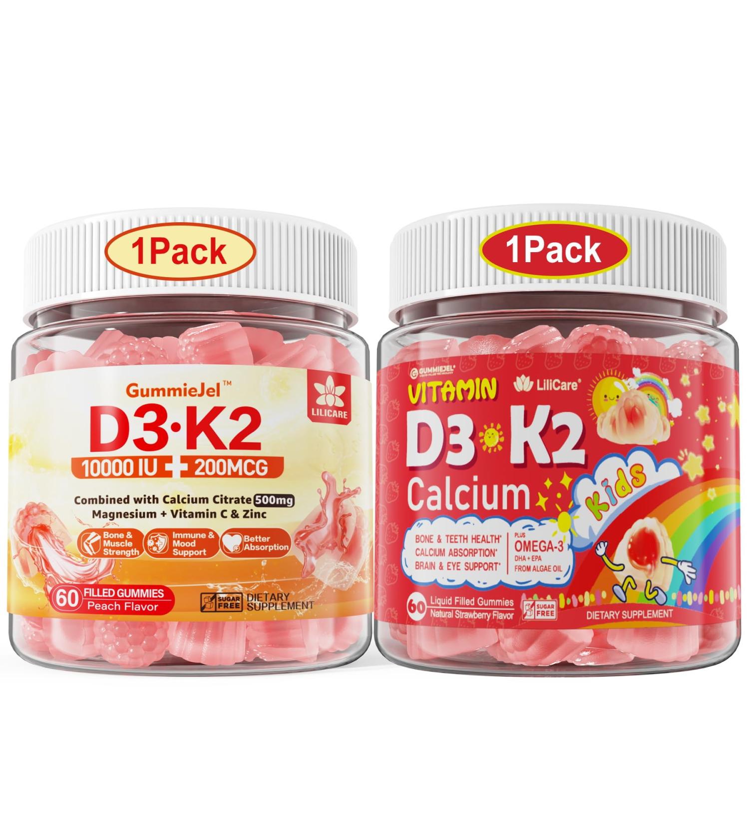 LILICARE Bundle Vitamin D3K2 Gummies for Kids & D3K2 Gummies for Adults - Buy Online on GoSupps.com