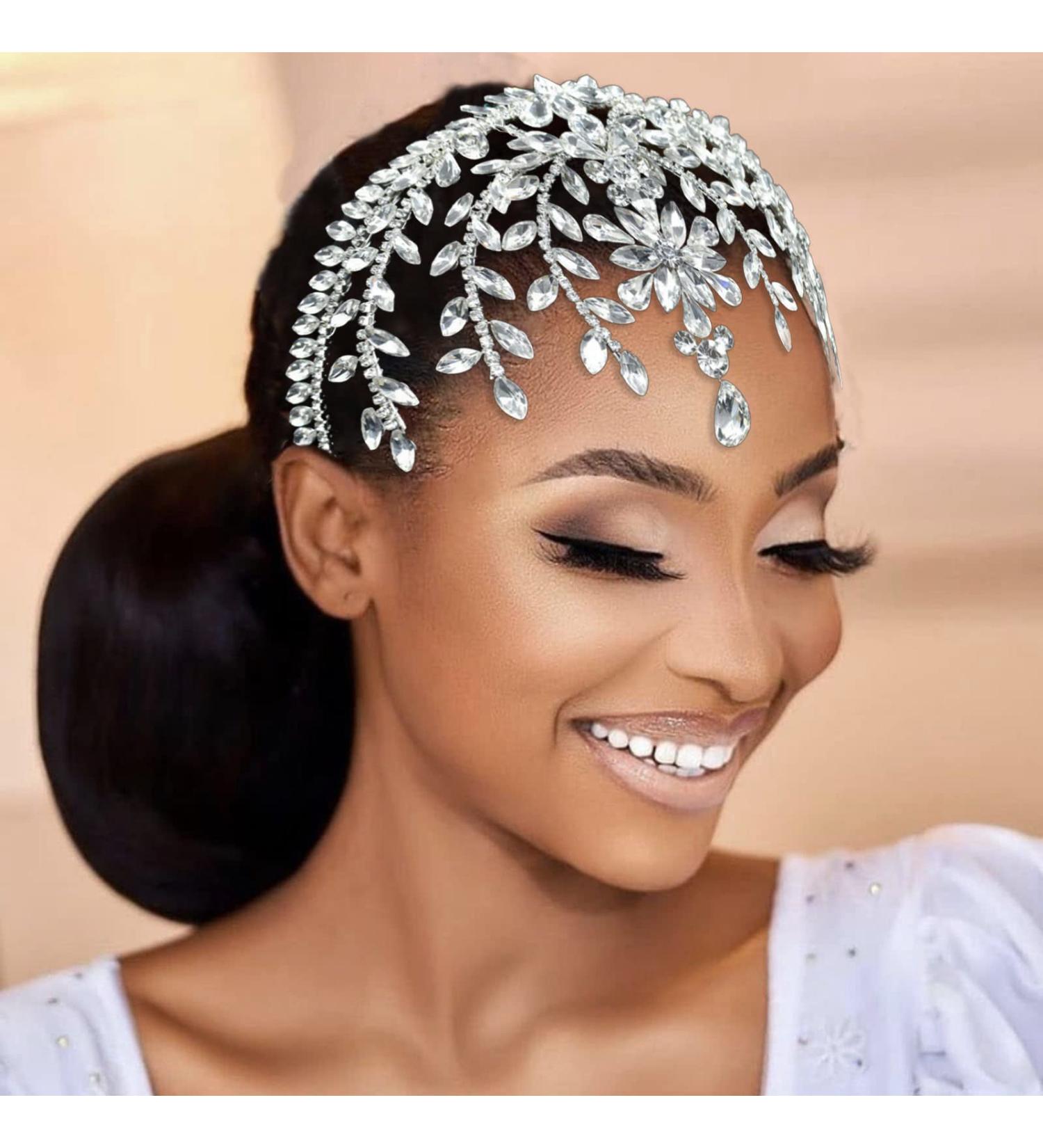 WONRLUA Rhinestone Forehead Bridal Headband - Silver Wedding Hair Accessories - Buy Online on GoSupps.com