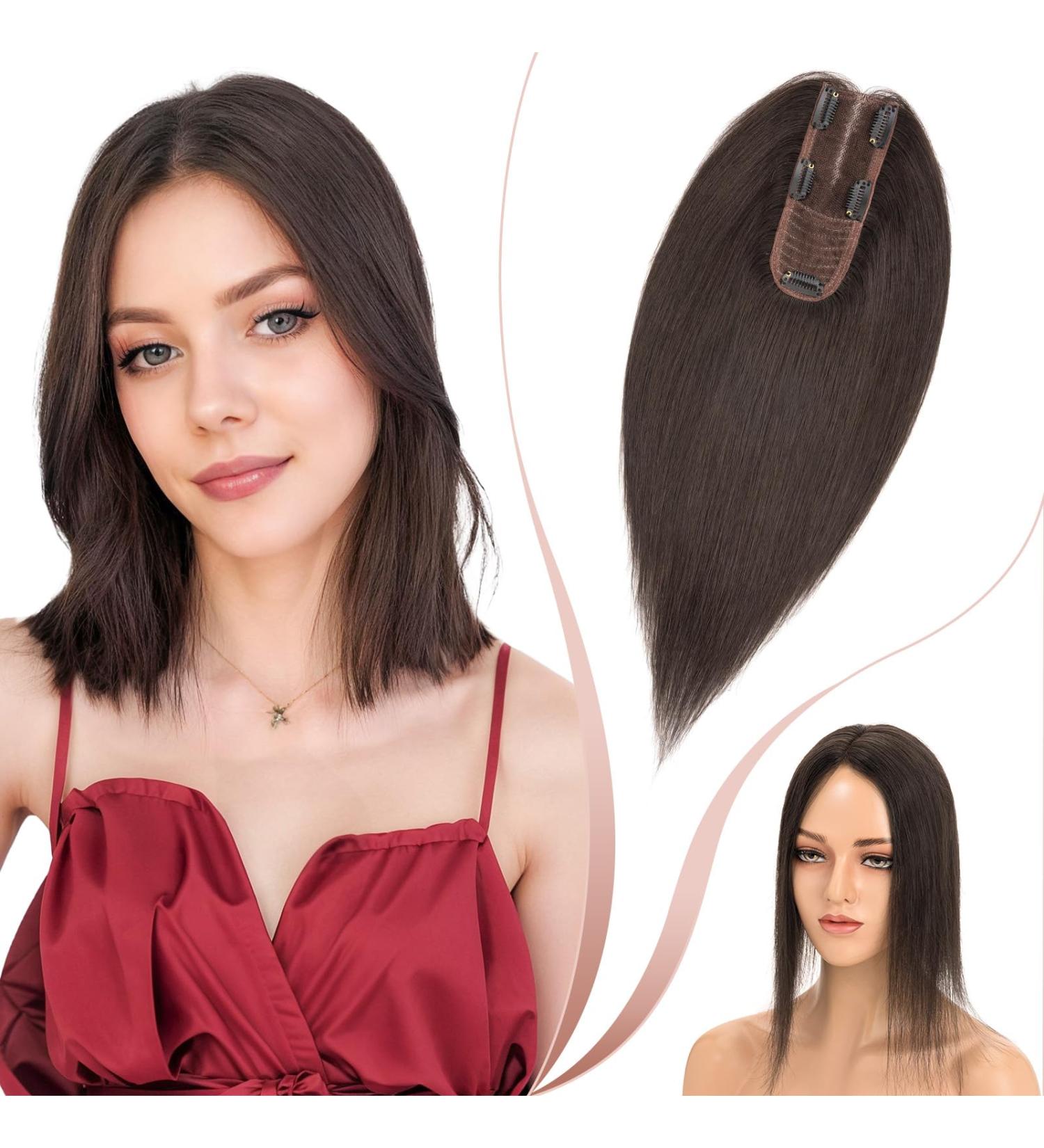 Elailite Hair Toppers For Thinning Hair Women Real Hair - 100% Real Human Hair Extensions Clip in Toupee SILK BASE (2"x6") Crown HairPiece (#1B Natural Black 10 Inch) 10 inch (2x6 Base) #1B Natural Black - Buy Online on GoSupps.com