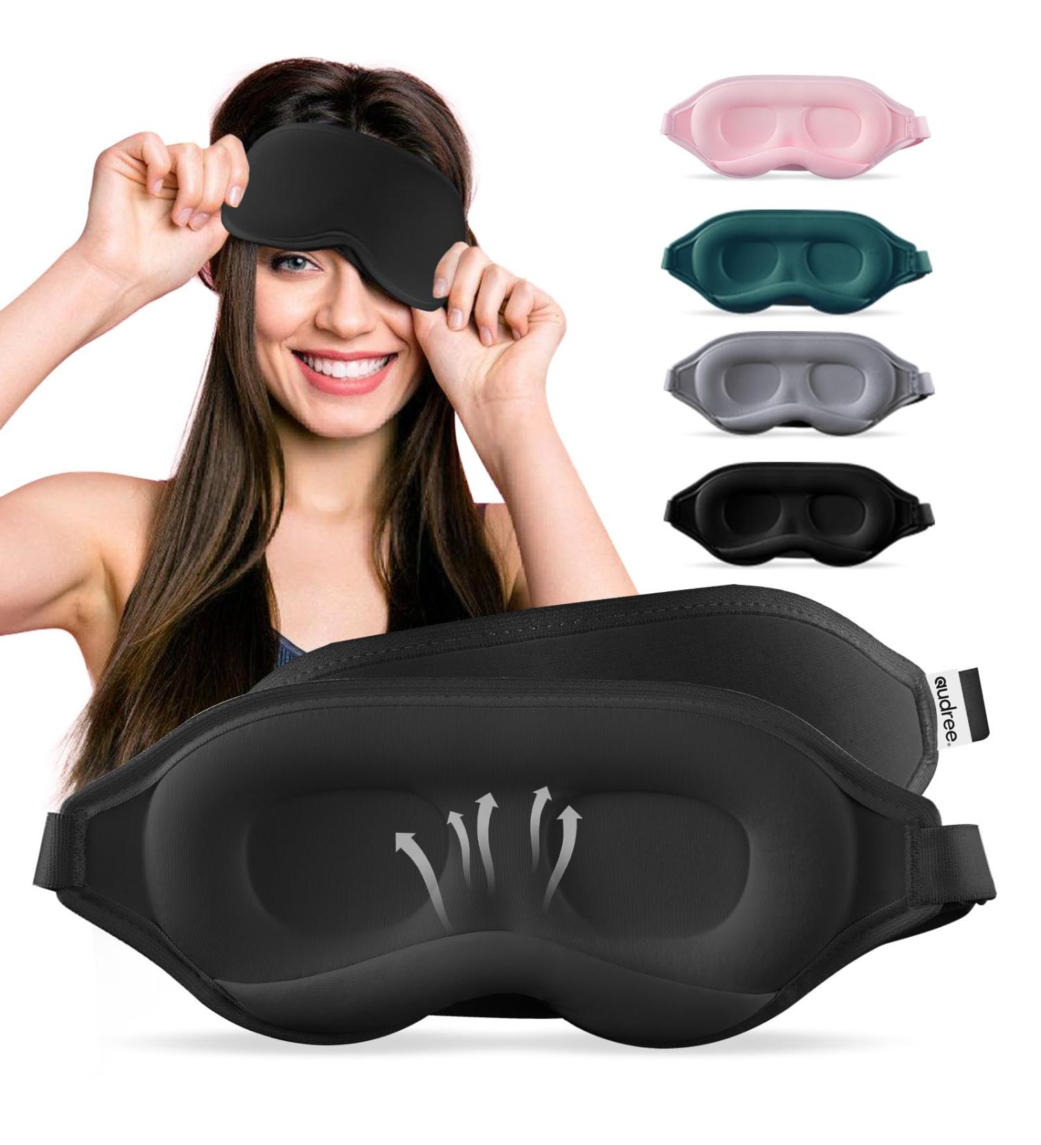 Audree 3D Contoured Eye Mask for Sleeping | 100% Light Blocking Sleep Mask for Men & Women | Zero Eye Pressure Soft Sleep Blindfold - Black - Buy Online on GoSupps.com