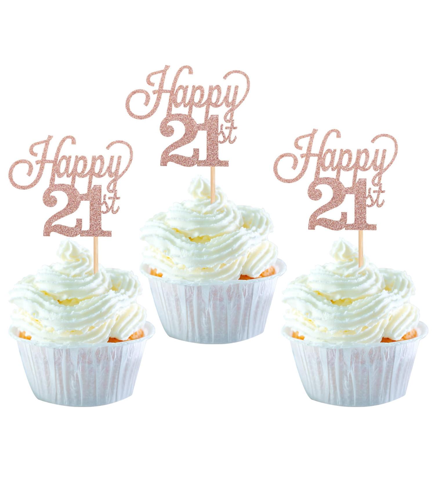 Pack of 24 21 Cupcake Toppers Glitter Happy 21st Birthday Cake Toppers Number 21 Eightteen Sweet 21 Birthday Wedding Anniversary Party Cake Decorations Accessories Rose Gold - Buy Online on GoSupps.com