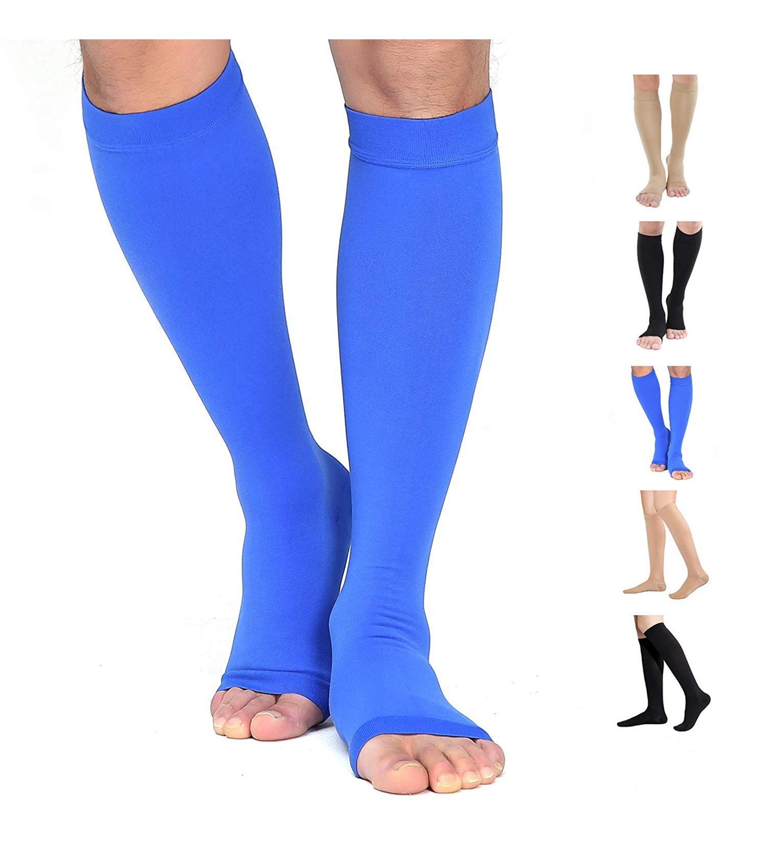 TOFLY Medical Compression Stockings 20-30mmHg Knee High Socks XXL | Open Toe Blue - Buy Online on GoSupps.com