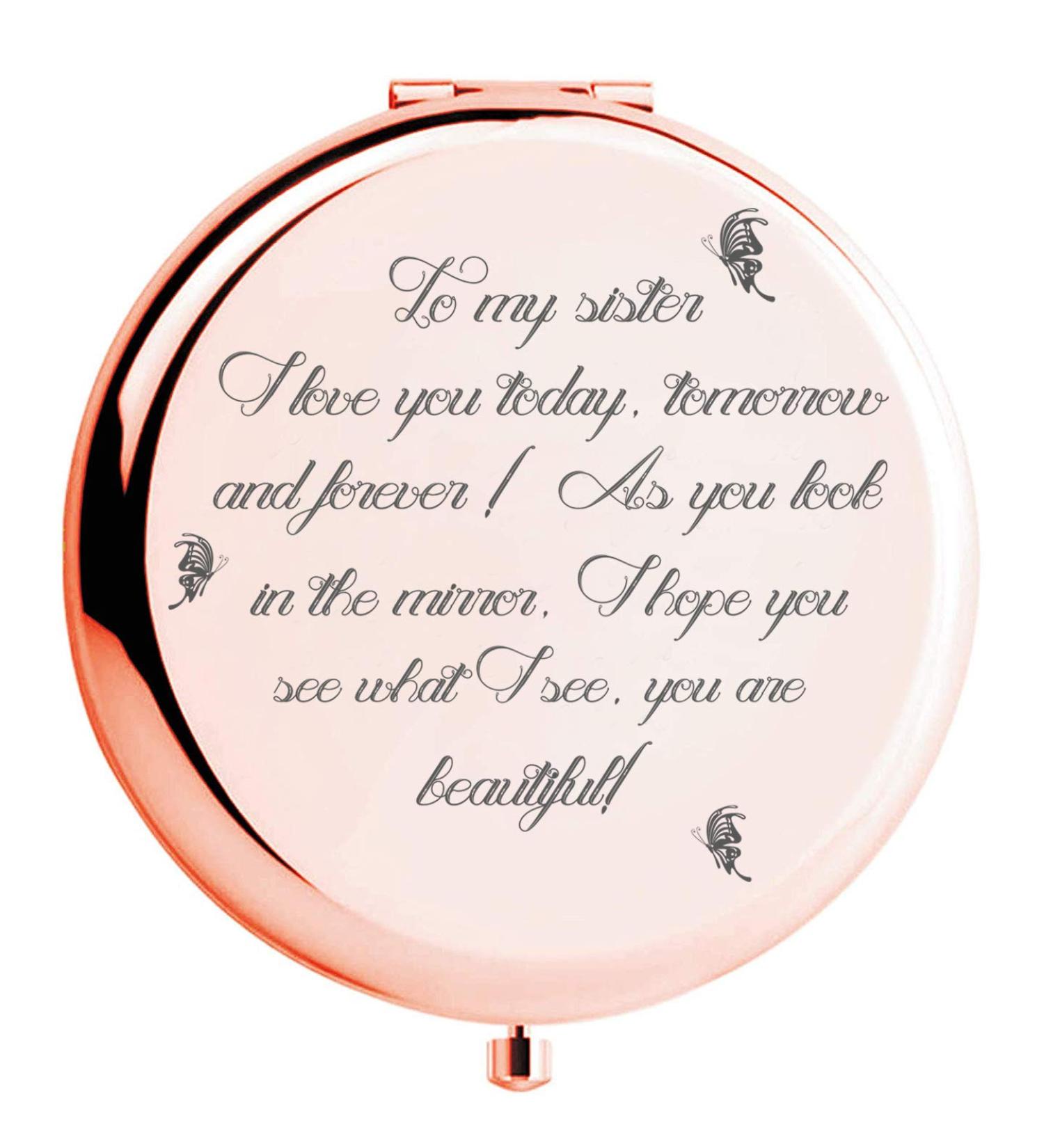 Sister Gift: Rose Gold Compact Mirror with Treasured Message - Ideal for Mother's Day, Birthday, Christmas & Graduation - Buy Online on GoSupps.com