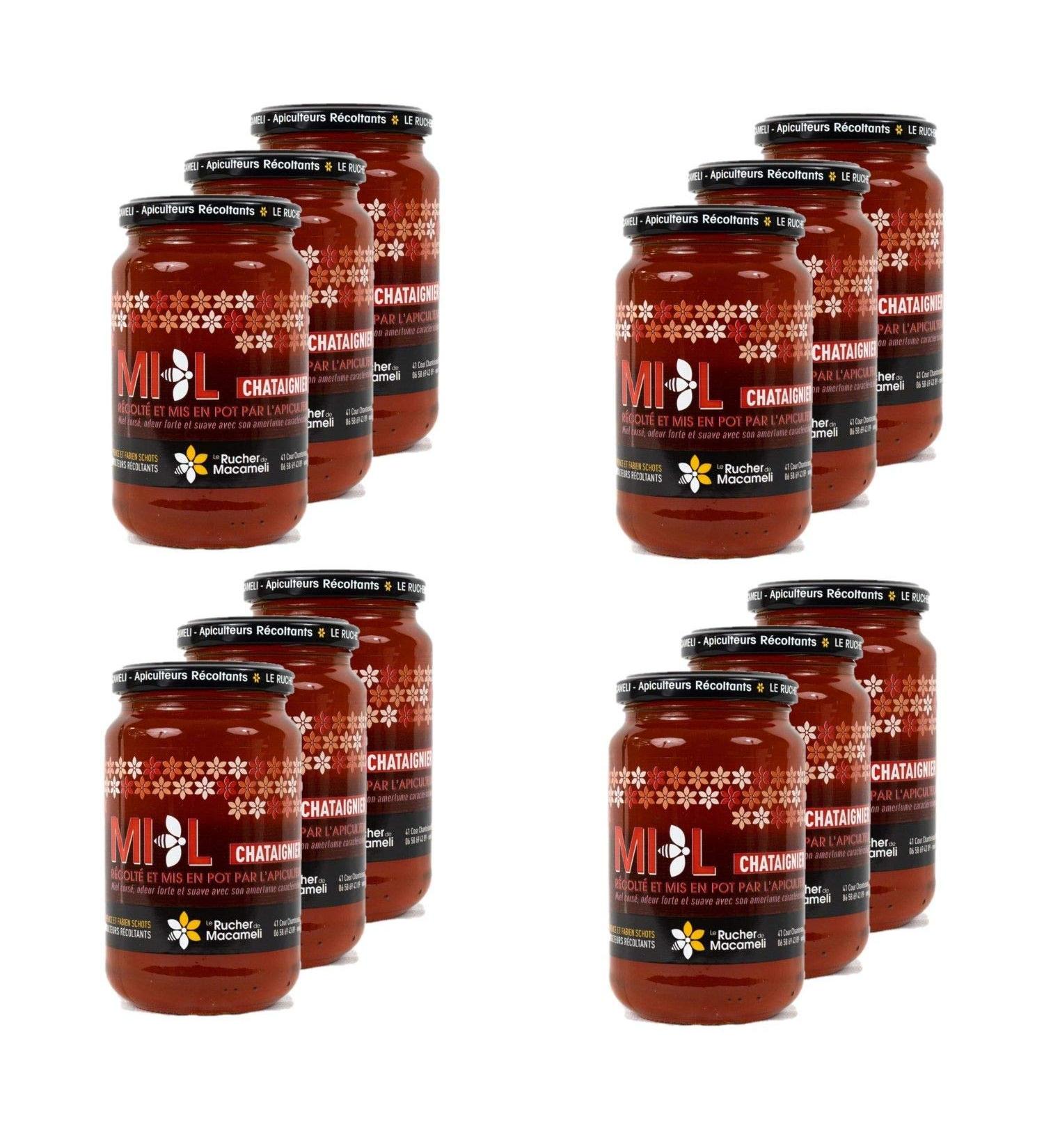Set of 12 Chestnut Honey - Isère - Rhône Alpes - Le Rucher de Macameli - Pot 500 g