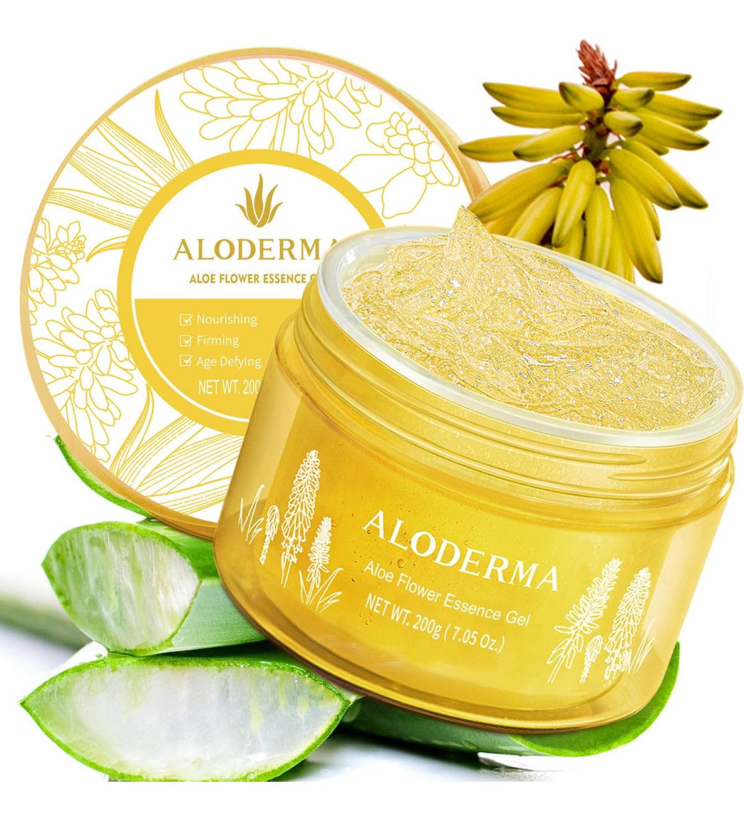 Aloderma 24K Gold Leaf Aloe Gel - Age-Defying Essence for Youthful Skin | Hydrating Allantoin & Hyaluronic Acid | 7oz Luxury Moisturizer - Buy Online on GoSupps.com
