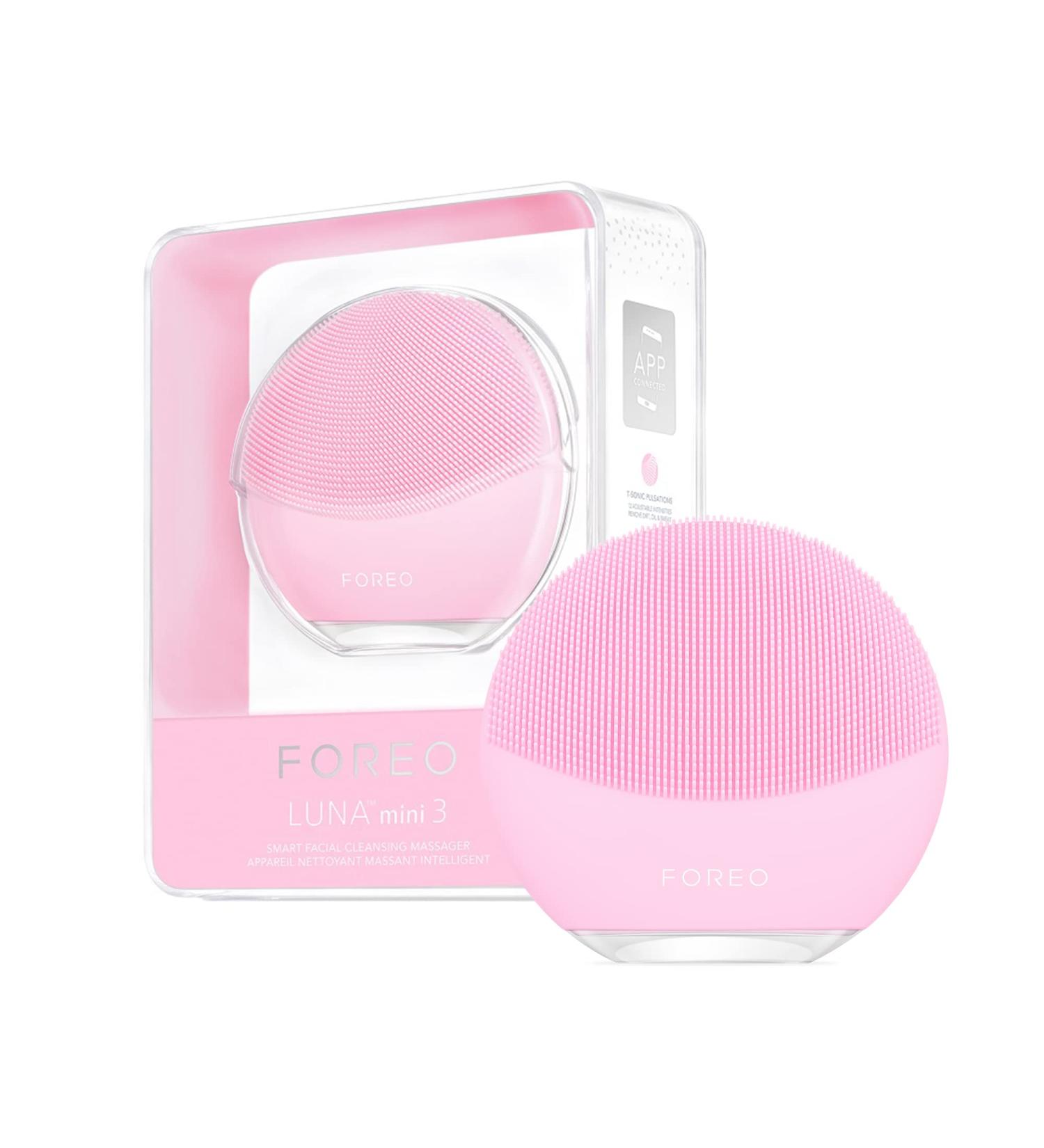 FOREO LUNA mini 3 Ultra-Hygienic Facial Cleansing Brush - For All Skin Types - Face Massager for Clean & Healthy Skin - Waterproof Pearl Pink - Buy Online on GoSupps.com
