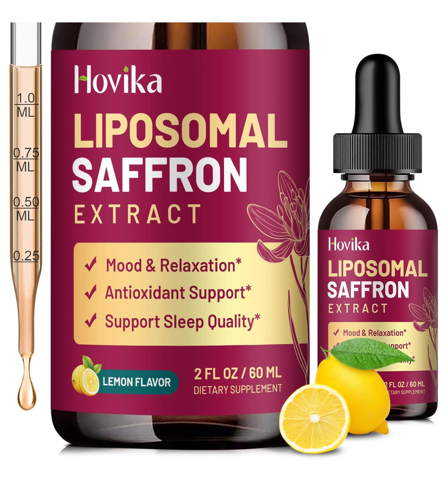 Liposomal Saffron Supplements - 88.5mg Saffron Extract Liquid Drops with L-Theanine, Chamomile, Vitamin C, B6, B12 & D3 for Antioxidant, Immune, Mood, Energy, Focus & Sleep - 2 Fl Oz Lemon Flavor Lemon 2 Fl Oz (Pack of 1) - Buy Online on GoSupps.com