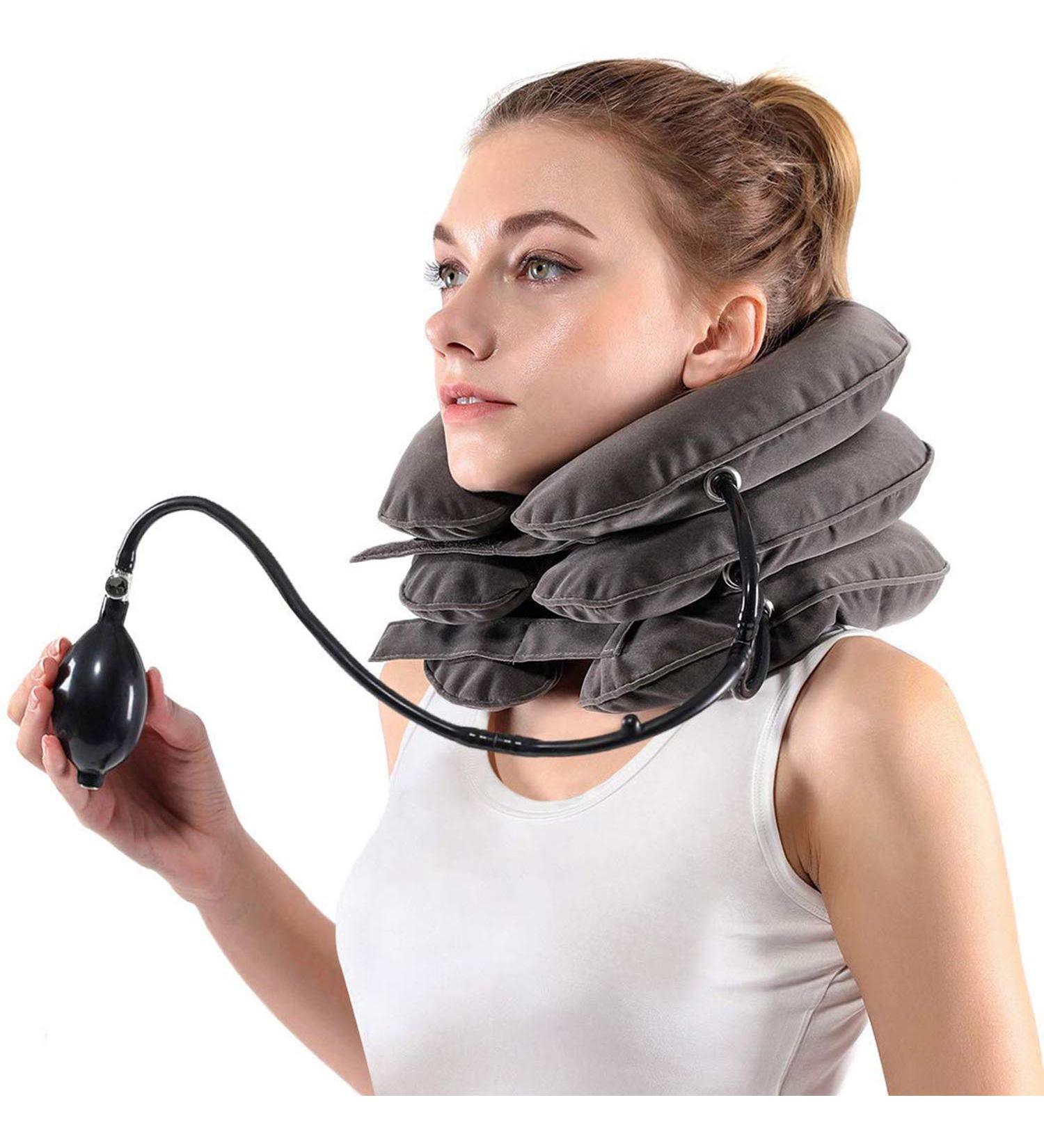 Cervical Neck Traction Device for Instant Pain Relief - Inflatable & Adjustable Neck Support Brace | Best Neck Traction Pillow for Home Use - Gray - Buy Online on GoSupps.com