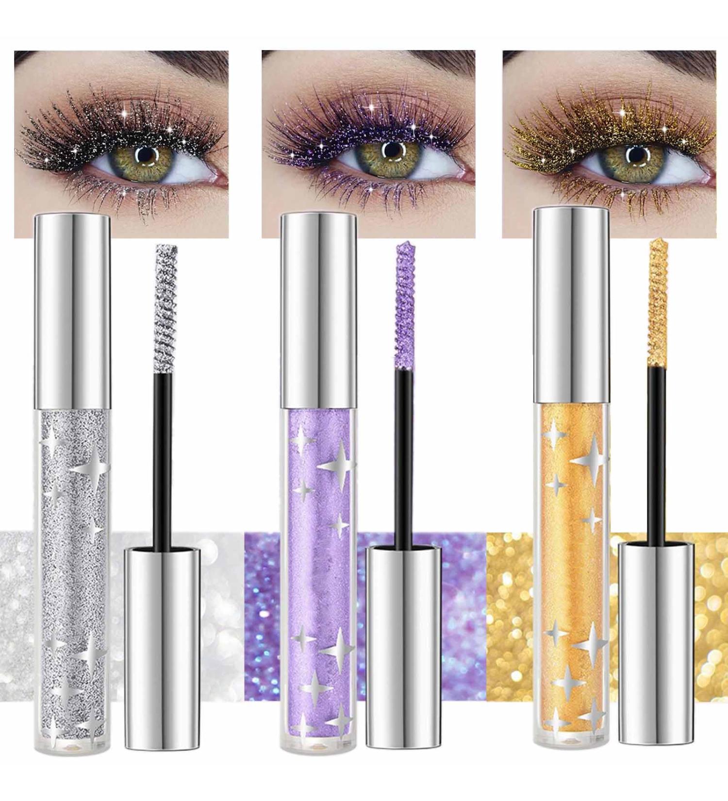  YUNFAN 3 Colors Glitter Eyeshadow Mascara Mascara Lengthening Diamond Sparkly Waterproof Eyelashes Eyelash Mascara Wedding Party - Buy Online on GoSupps.com
