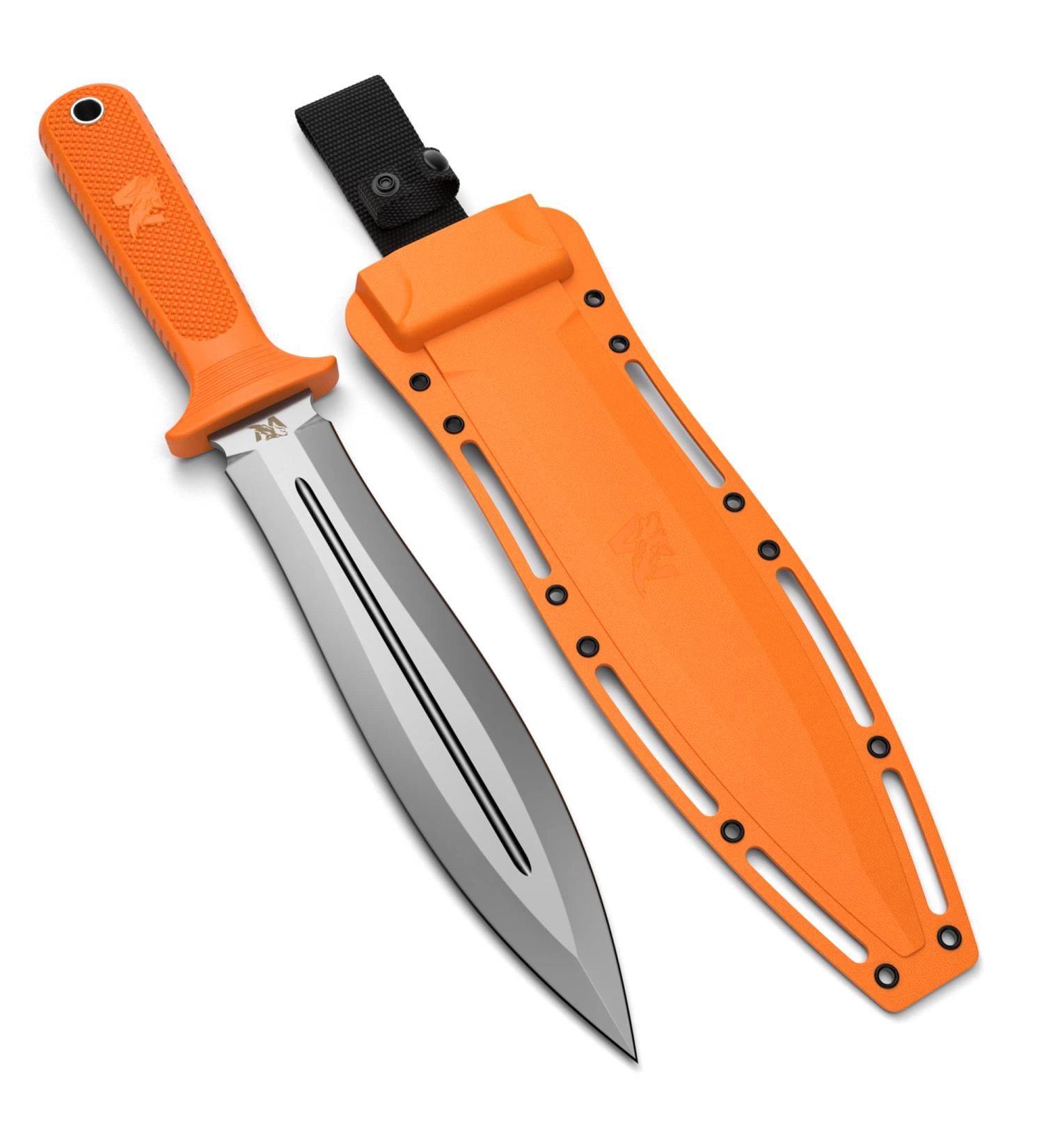 Odenwolf W-Sovcatcher Large D2 Steel Hunting Knife | Fixed Double-Edged Survival Knife with TPE Handle | Full Tang Outdoor Gear - Orange & Silver - Buy Online on GoSupps.com
