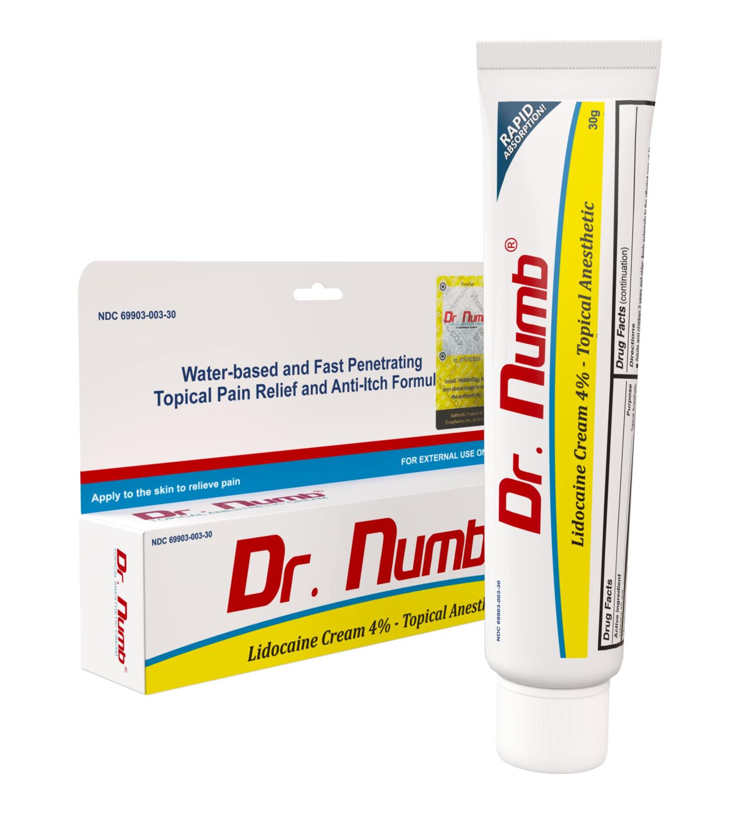 Dr. Numb 4% Lidocaine Cream | Maximum Strength Pain Relief Cream with Vitamin E | Fast Relief for Hemorrhoids & Skin Discomfort - 30g (1.05 oz - Buy Online on GoSupps.com