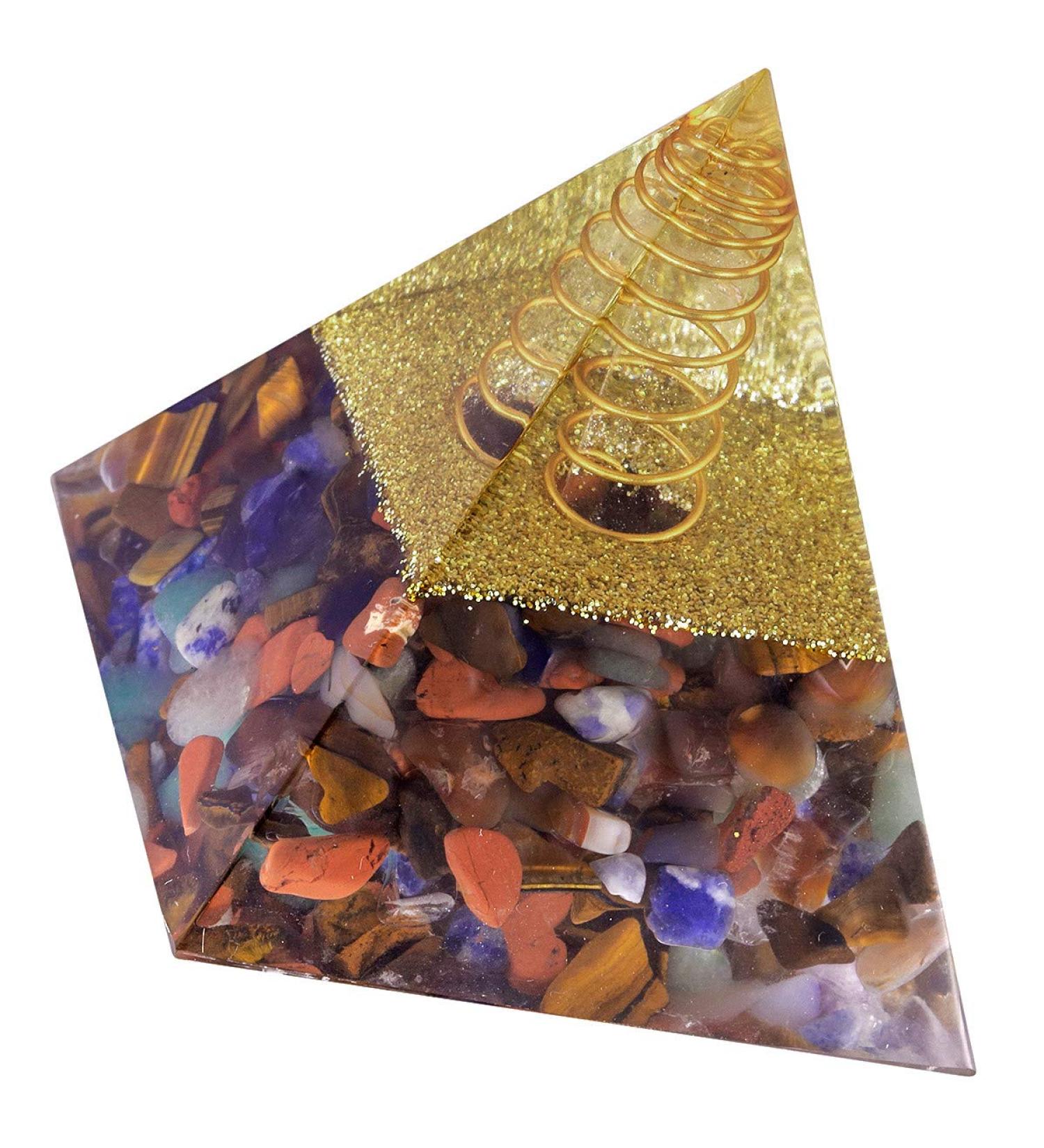 TUMBEELLUWA Orgone Pyramid Energy Generator - Crystal Healing Chakra Balancing Meditation & Home Decoration | Colorful Tumbled Stones & Orgonite Figurine - Buy Online on GoSupps.com