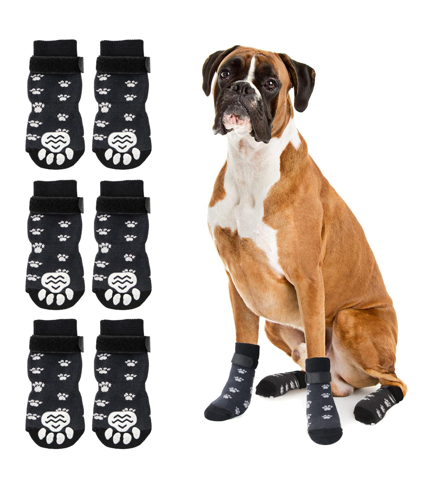 Ranypet 3 Pairs Indoor Anti-Slip Dog Socks | Soft Adjustable Paw Protection for Seniors | Traction Control for Hardwood Floors | Cute Pf tchen Pattern - Buy Online on GoSupps.com