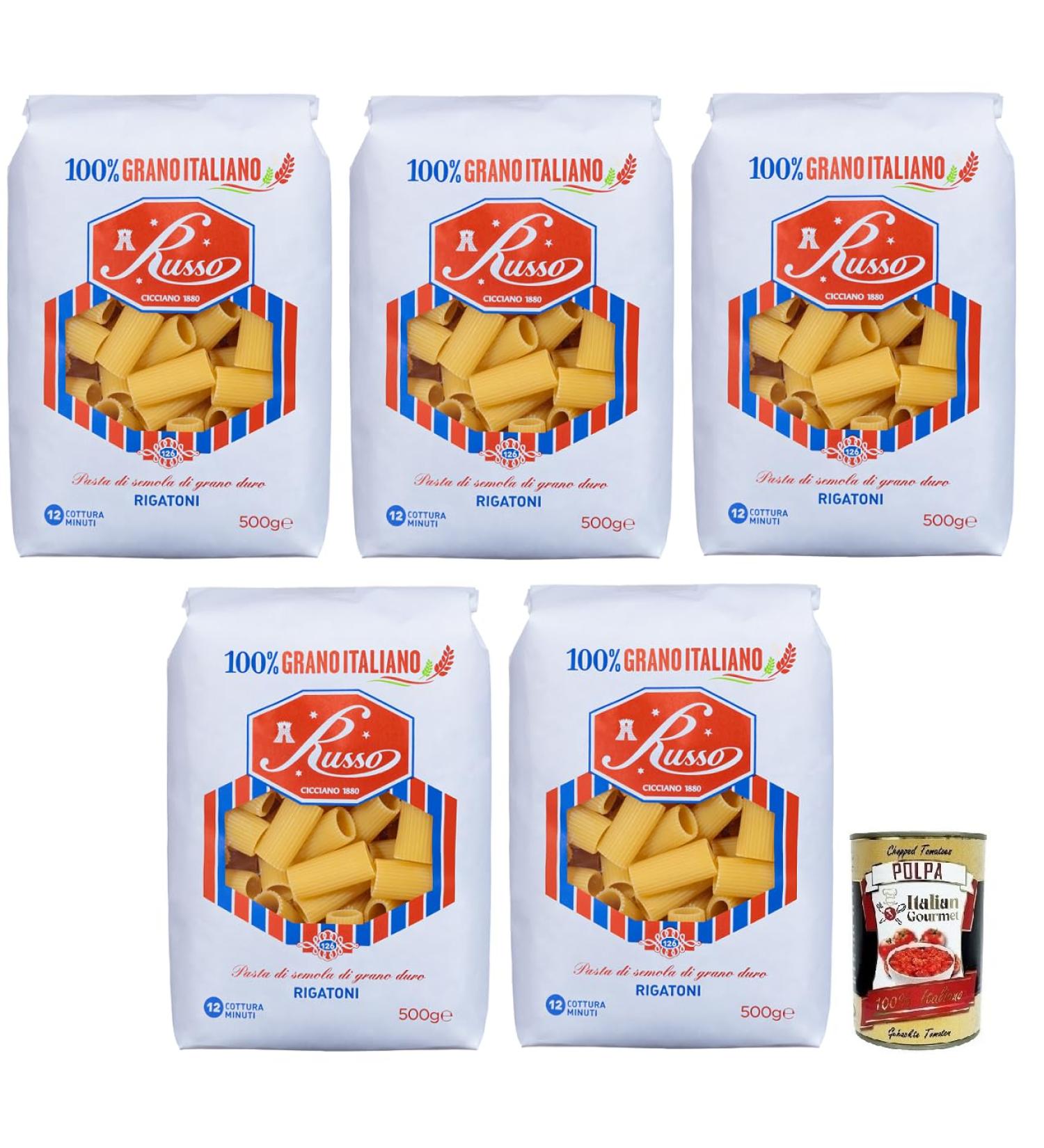  Italian Gourmet E.R. Russo Rigatoni No. 126 Durum Wheat Pasta 100% Italian Wheat 500g + 400g Box of 5 - Buy Online on GoSupps.com