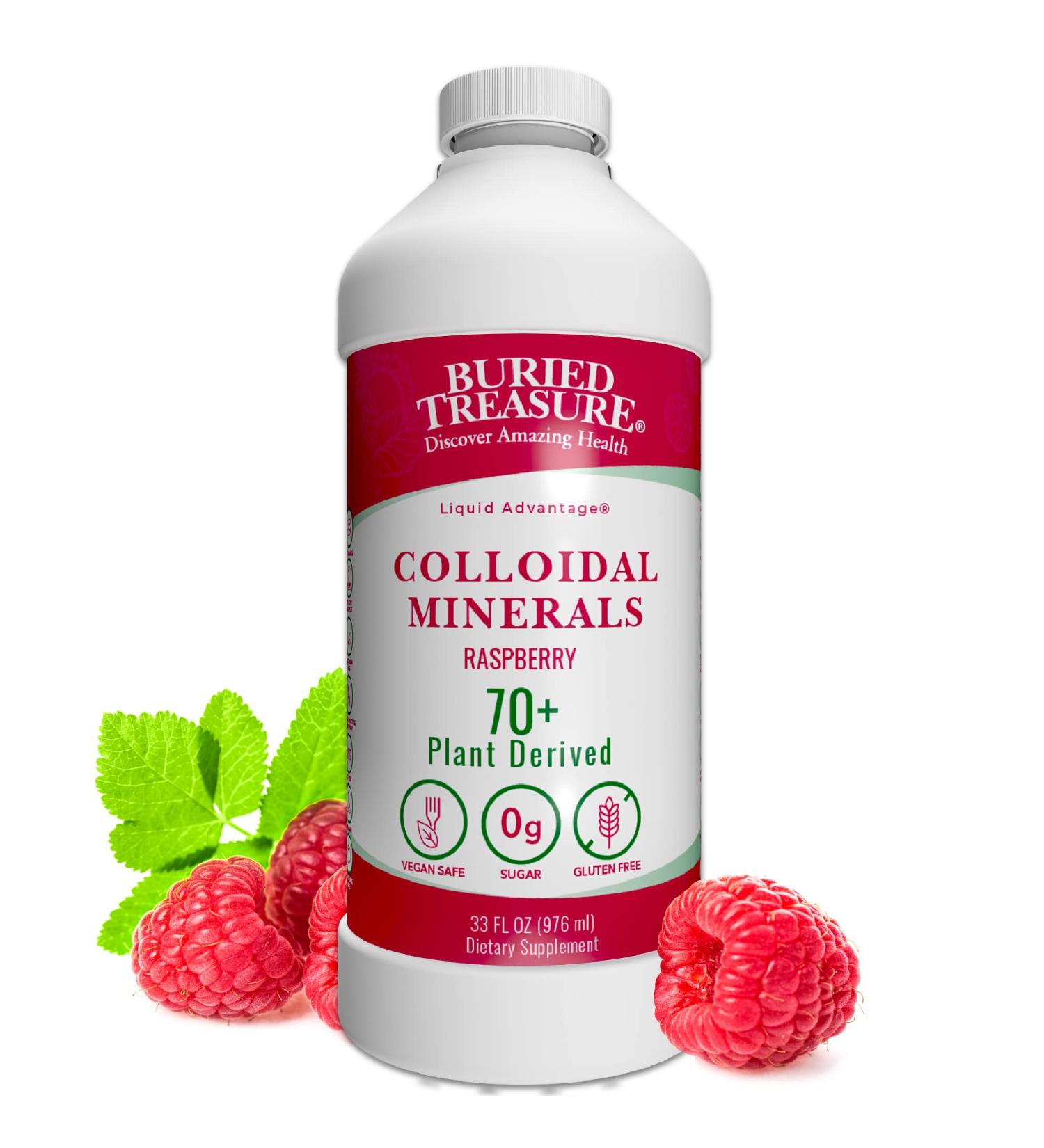 Buried Treasure Colloidal Mineral Complex - 32oz Natural Raspberry Flavor | Non-GMO | Vegetarian Safe | Daily Essential Minerals - Buy Online on GoSupps.com