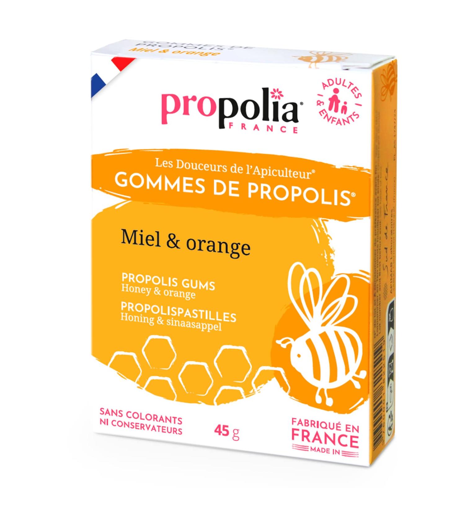 PROPOLIA - Propolis gum Honey & Orange - Soothes throat and freshens breath - Dietary supplement - 100% natural - Made in France - 45 g - Buy Online on GoSupps.com