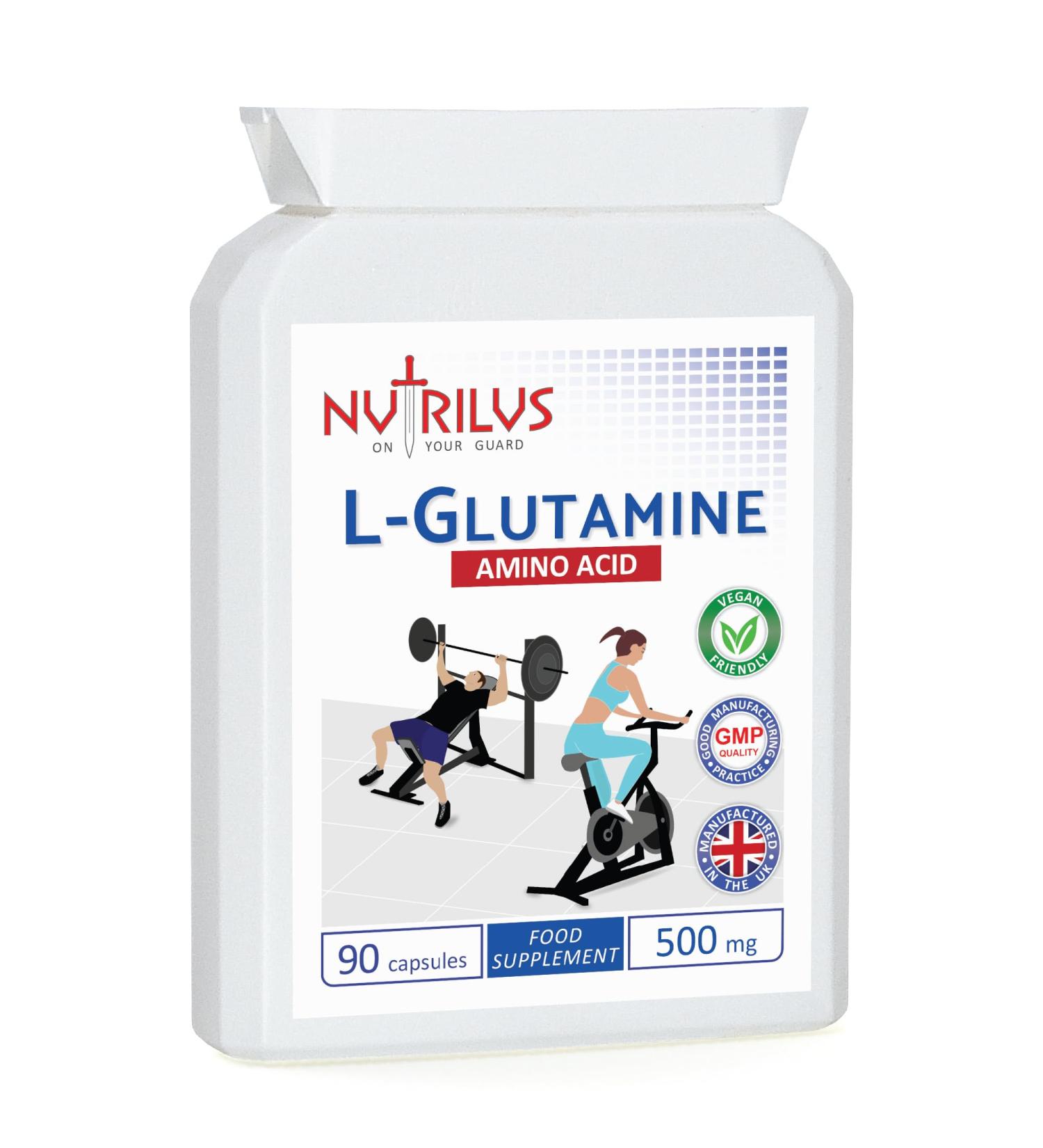 Pure Vegan L-Glutamine Capsules 90 x 500mg for Sport Muscle Recovery - Amino Acid Supplement with No Fillers - Buy Online on GoSupps.com