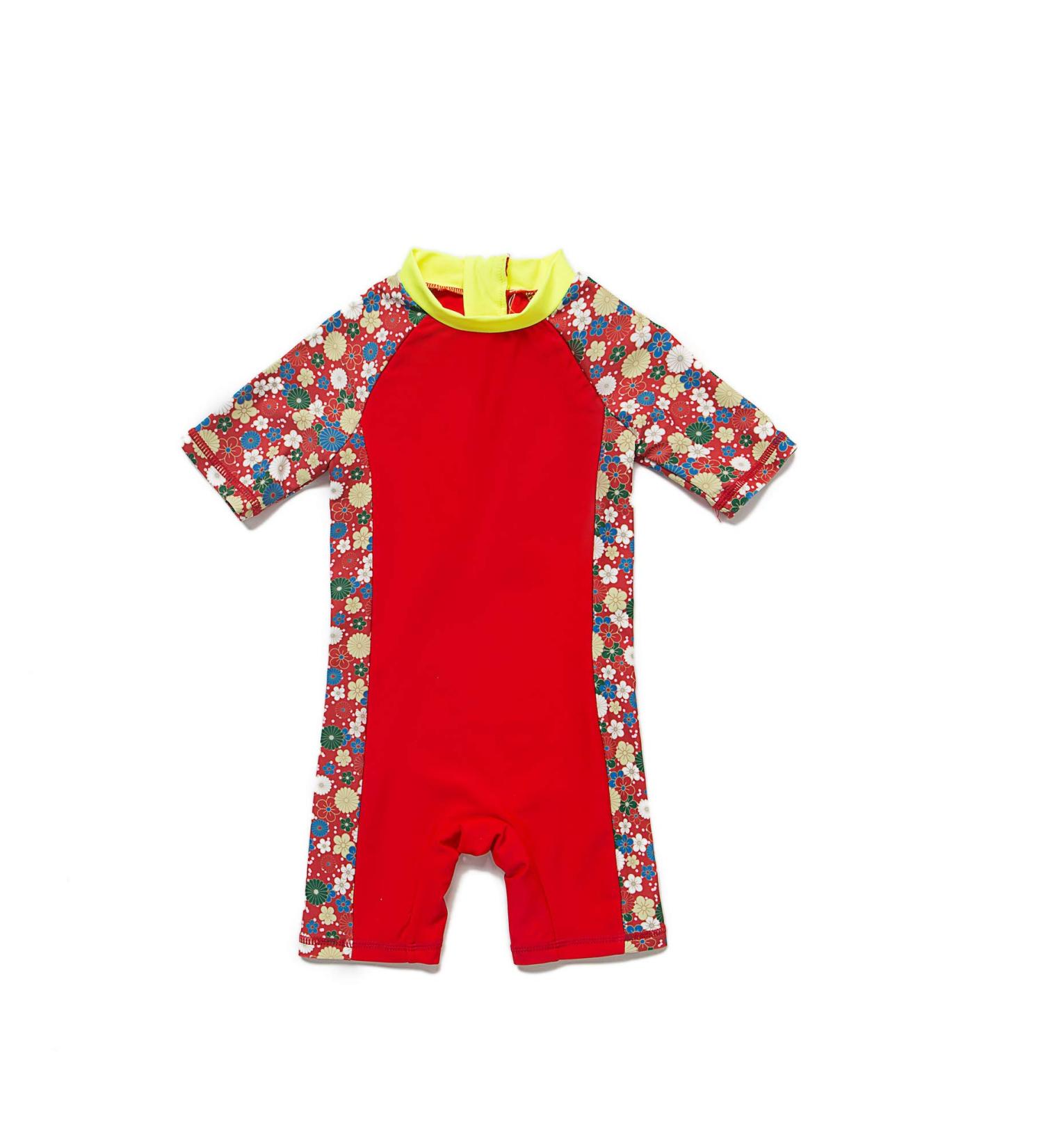 BONVERANO Baby Girls Sunsuit/Swimsuit UPF 50+ Sun Protection One-Piece with Sun Hat - Flowers Red | 18 Months - Buy Online on GoSupps.com