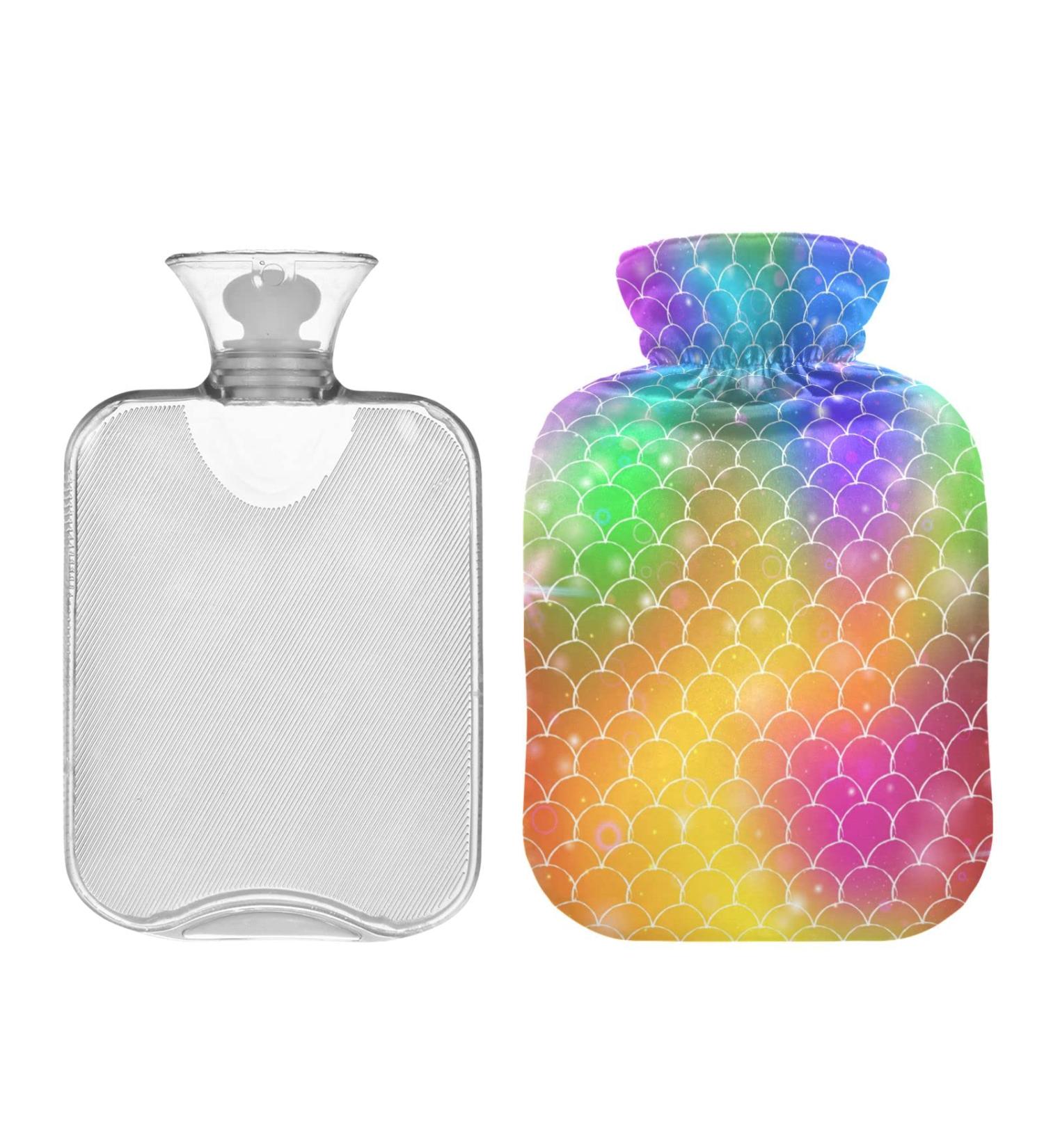 Hot Water Bottle 2L with Fish Rainbow Scales Cover - Pain Relief & Winter Warmth for Hands & Feet - Buy Online on GoSupps.com