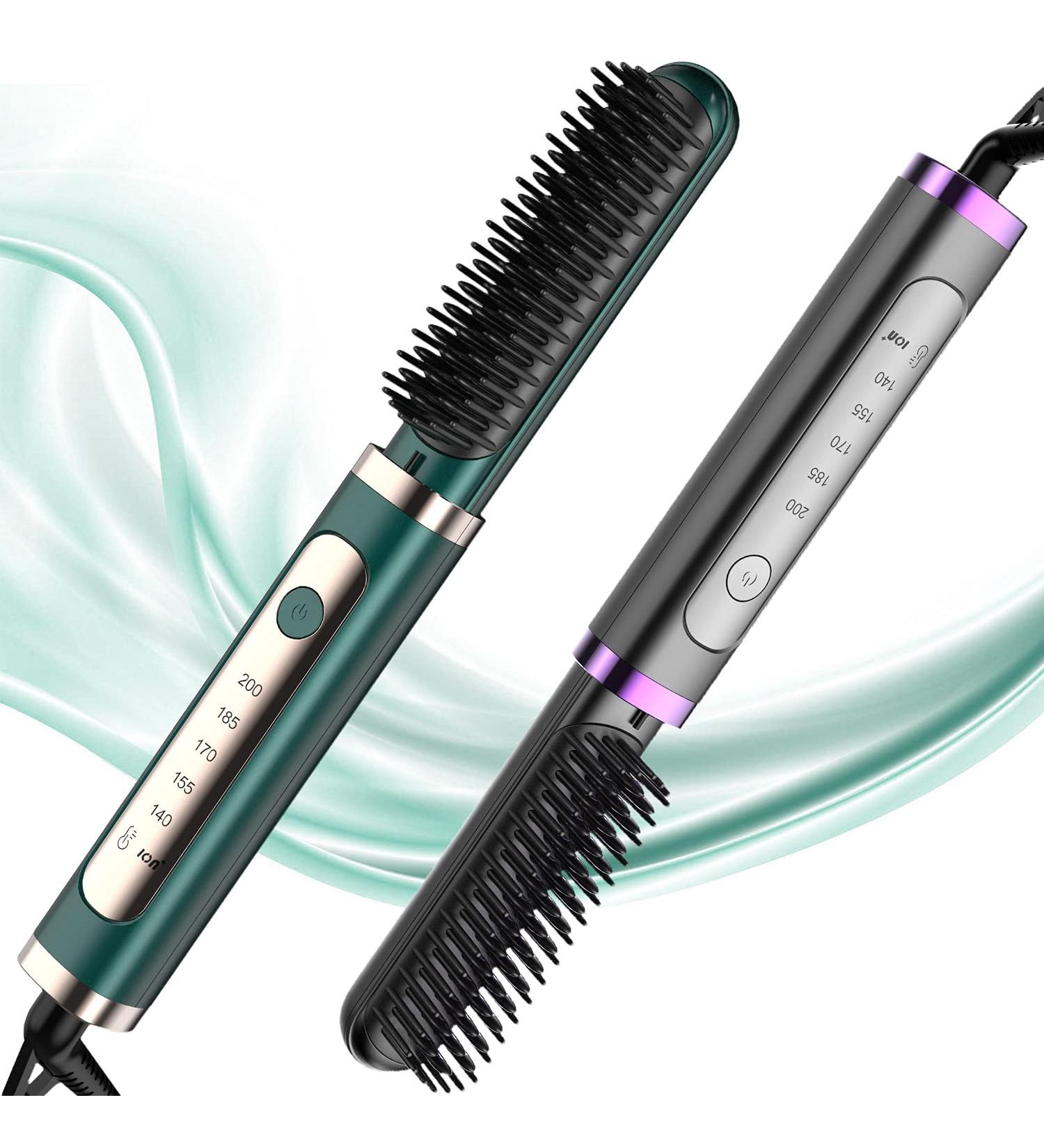 DESIPESI Ionic Hair Straightener Brush - 20-Second Quick Heating, 5 Heat Levels, Frizz-Free Silky Hair - Anti-Scald & Auto-Off Safe - Dry/Wet Straightening Brush (Black) - Buy Online on GoSupps.com
